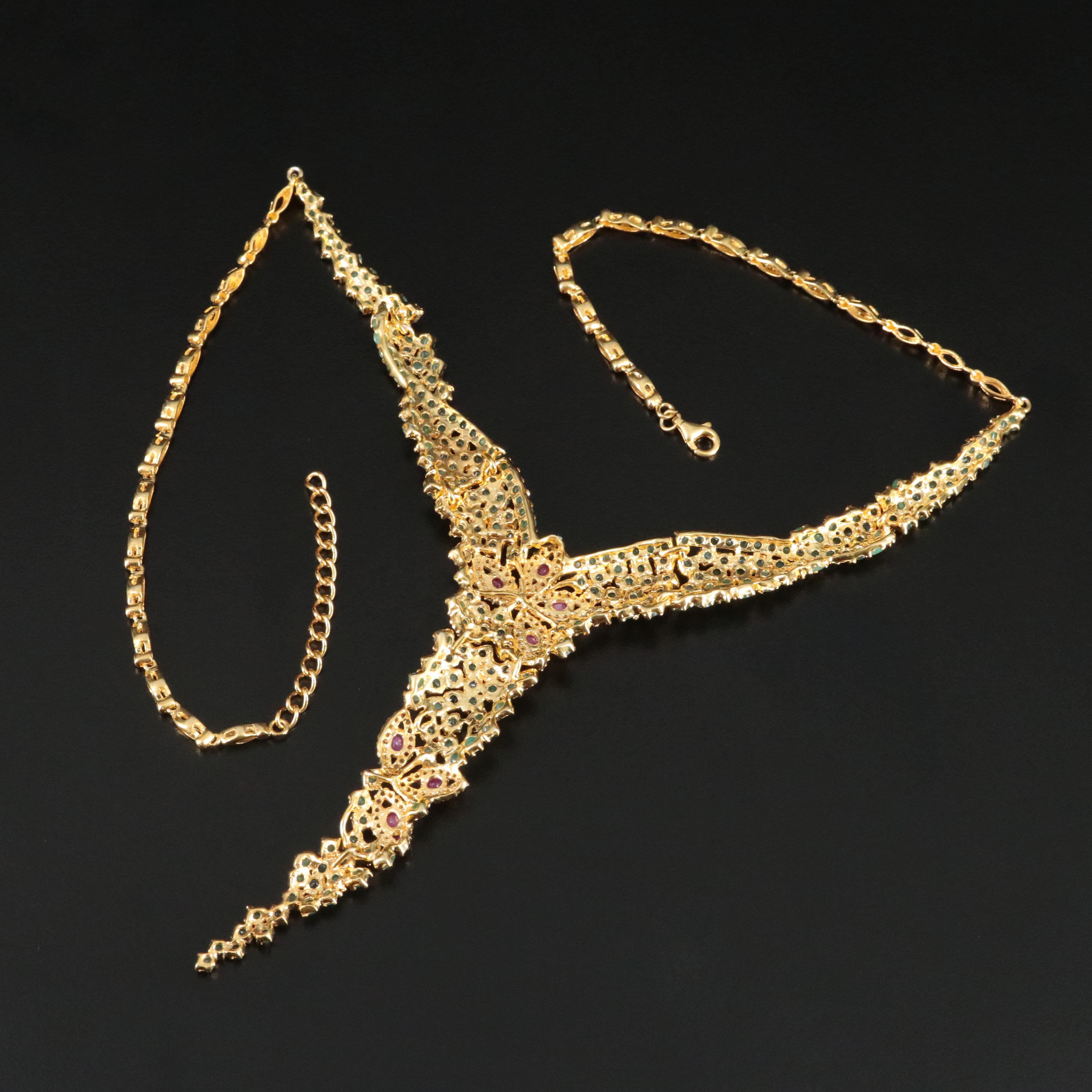 Sterling Emerald and Ruby  Y Necklace