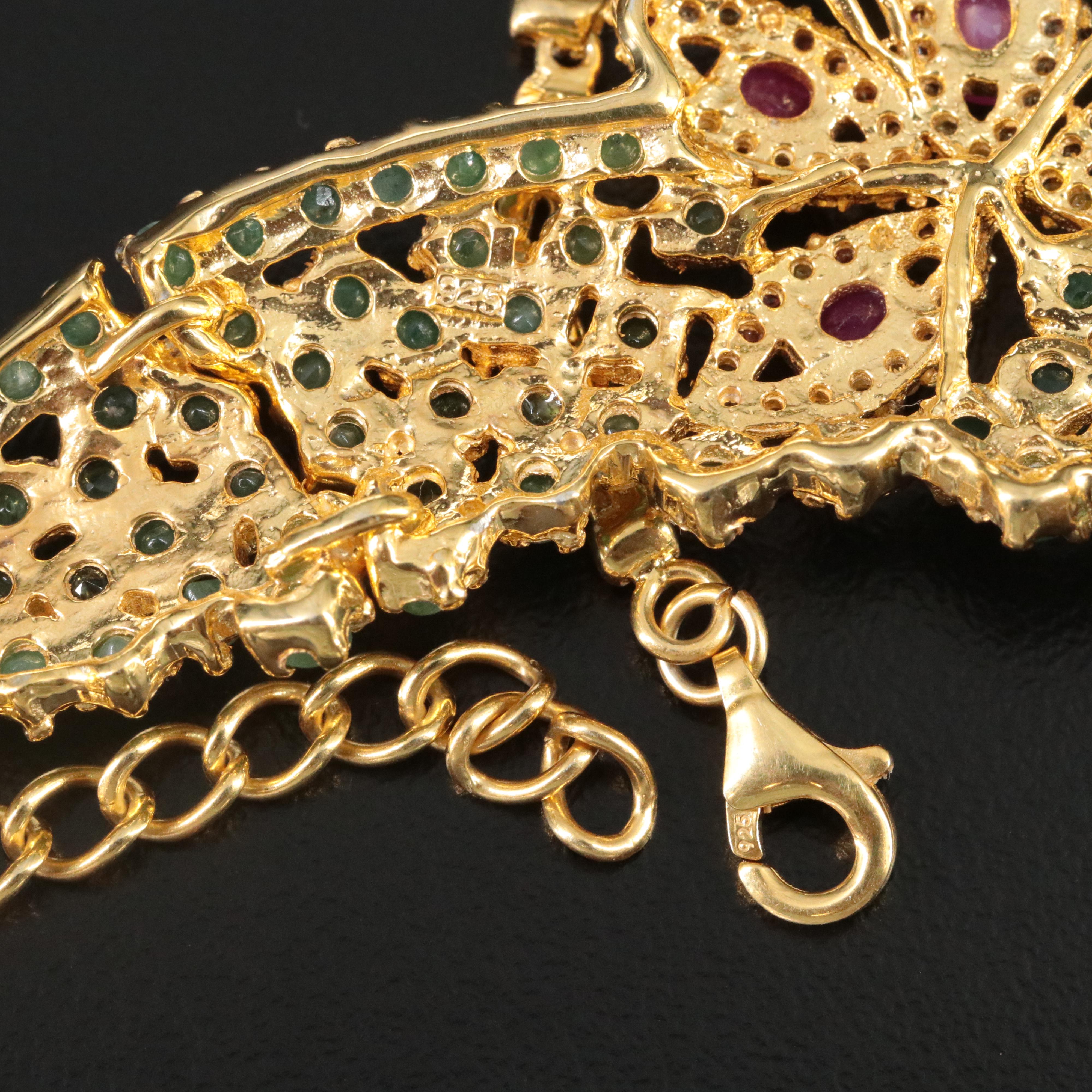 Sterling Emerald and Ruby  Y Necklace