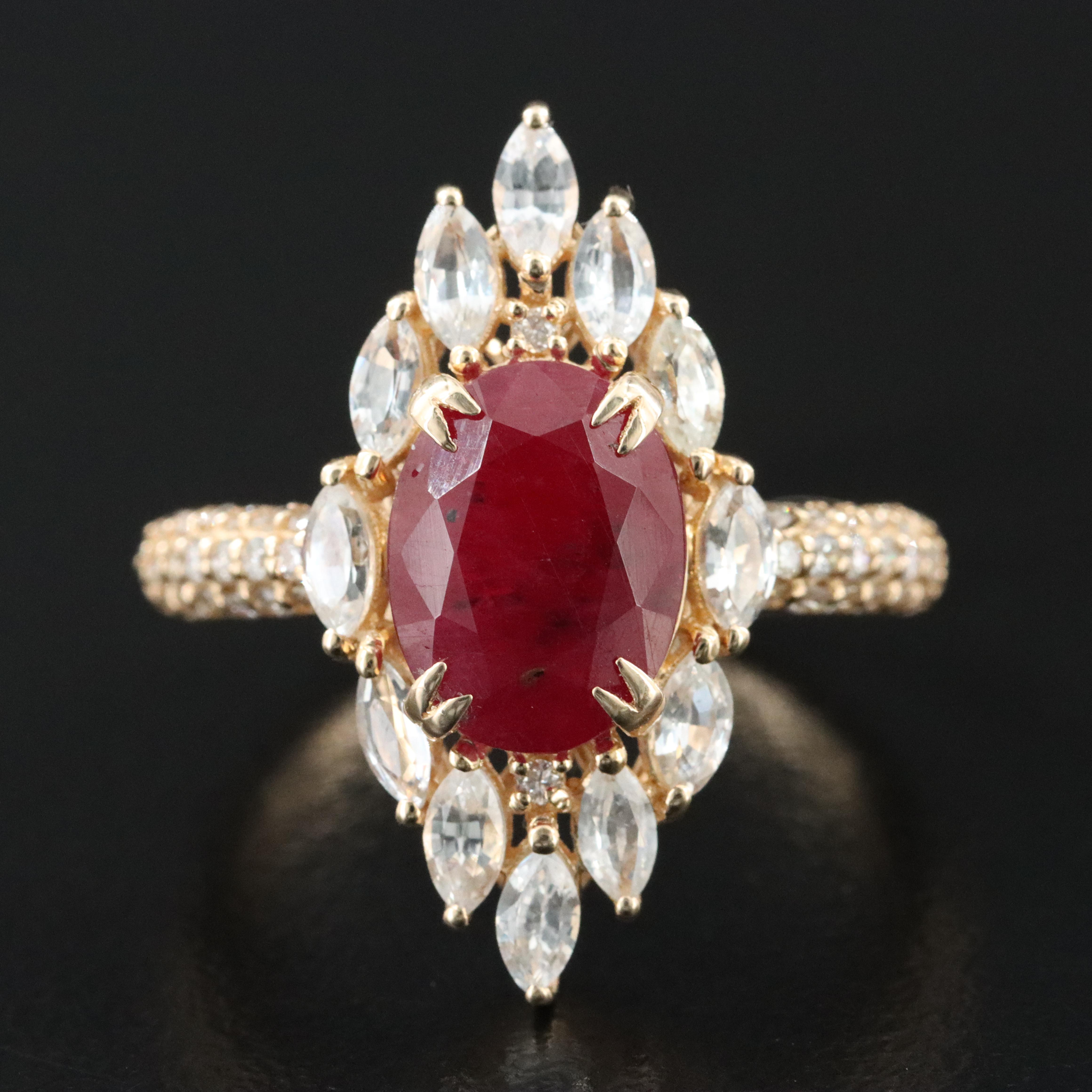 14K 3.06 CT Ruby, Diamond and White Sapphire Ring with IGI Report