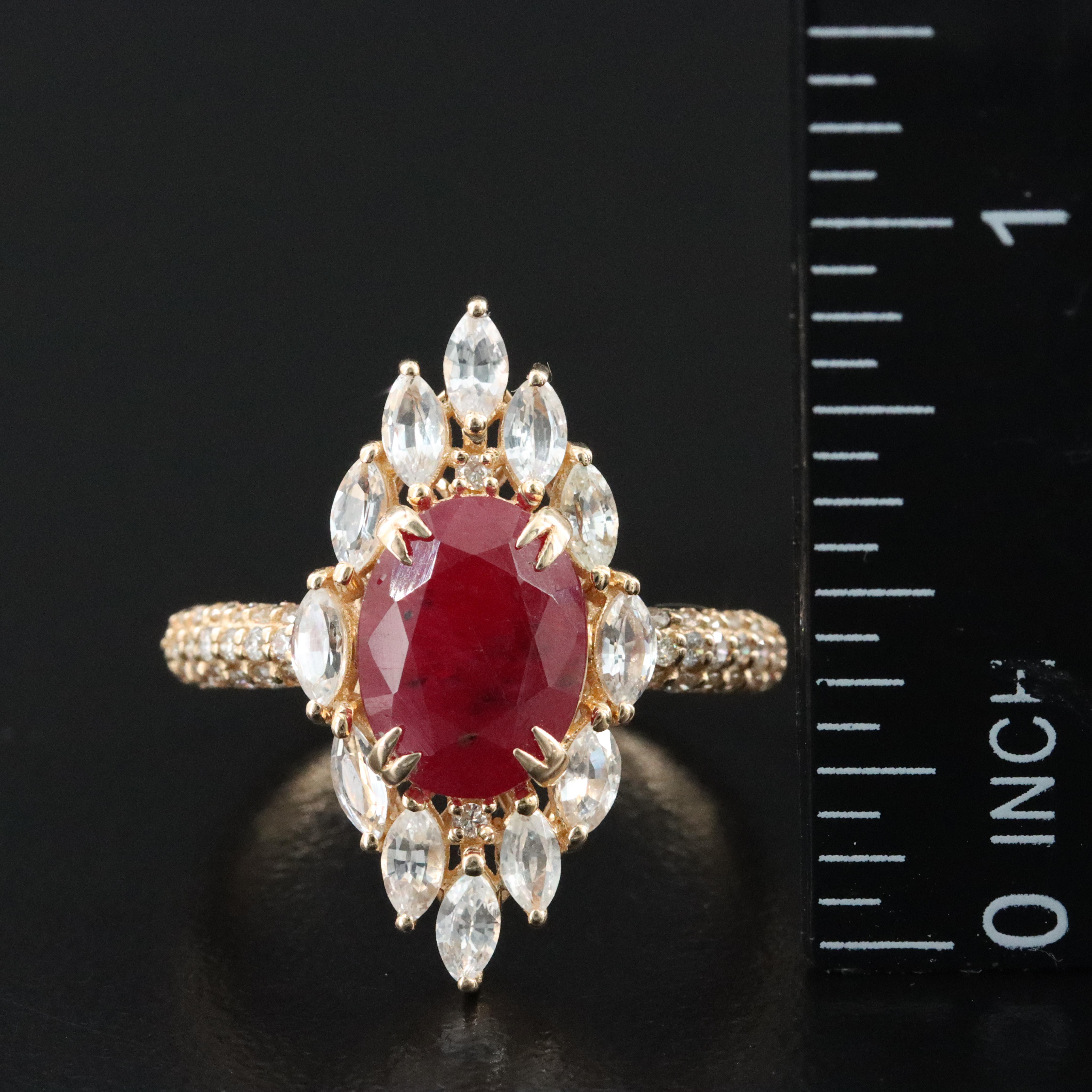 14K 3.06 CT Ruby, Diamond and White Sapphire Ring with IGI Report