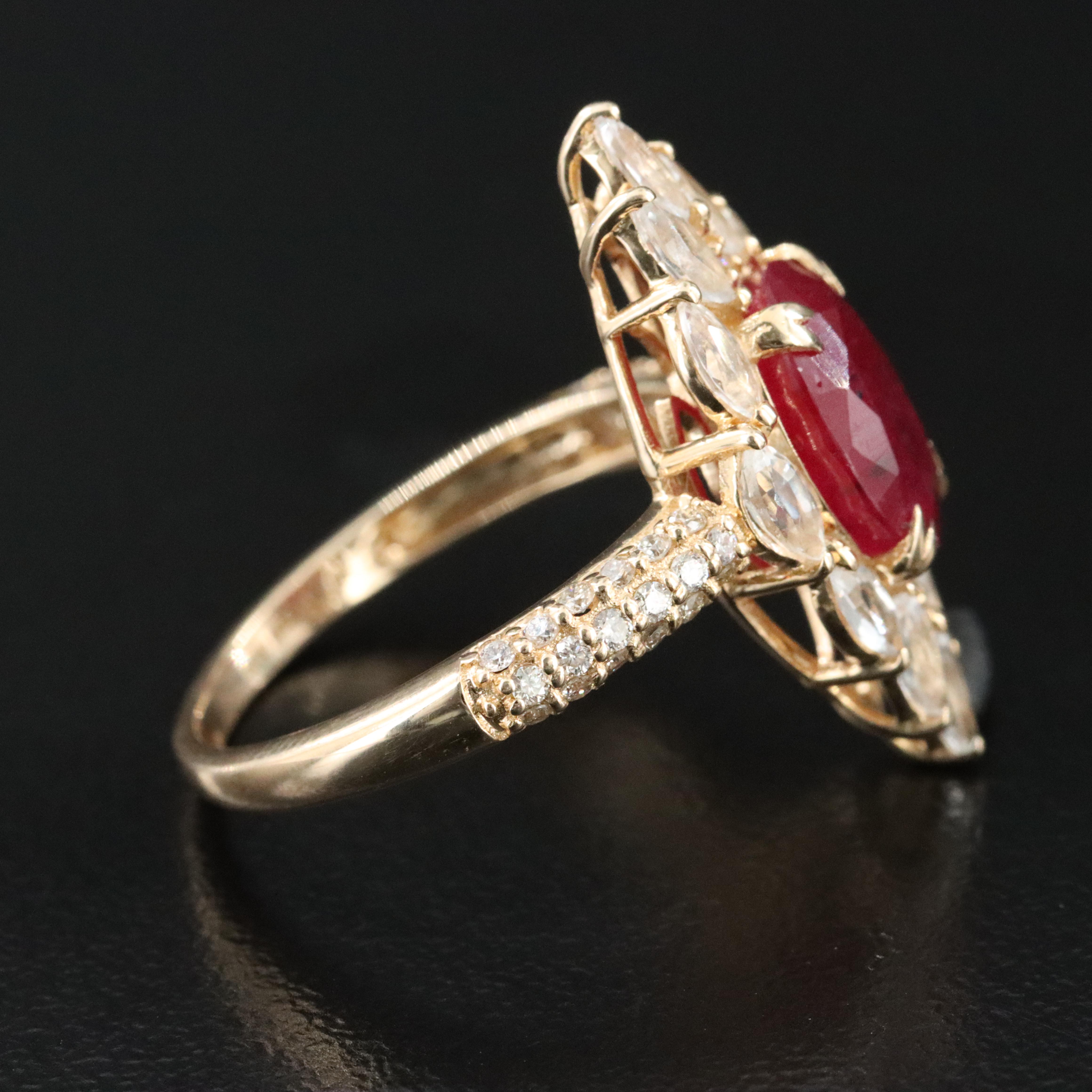 14K 3.06 CT Ruby, Diamond and White Sapphire Ring with IGI Report