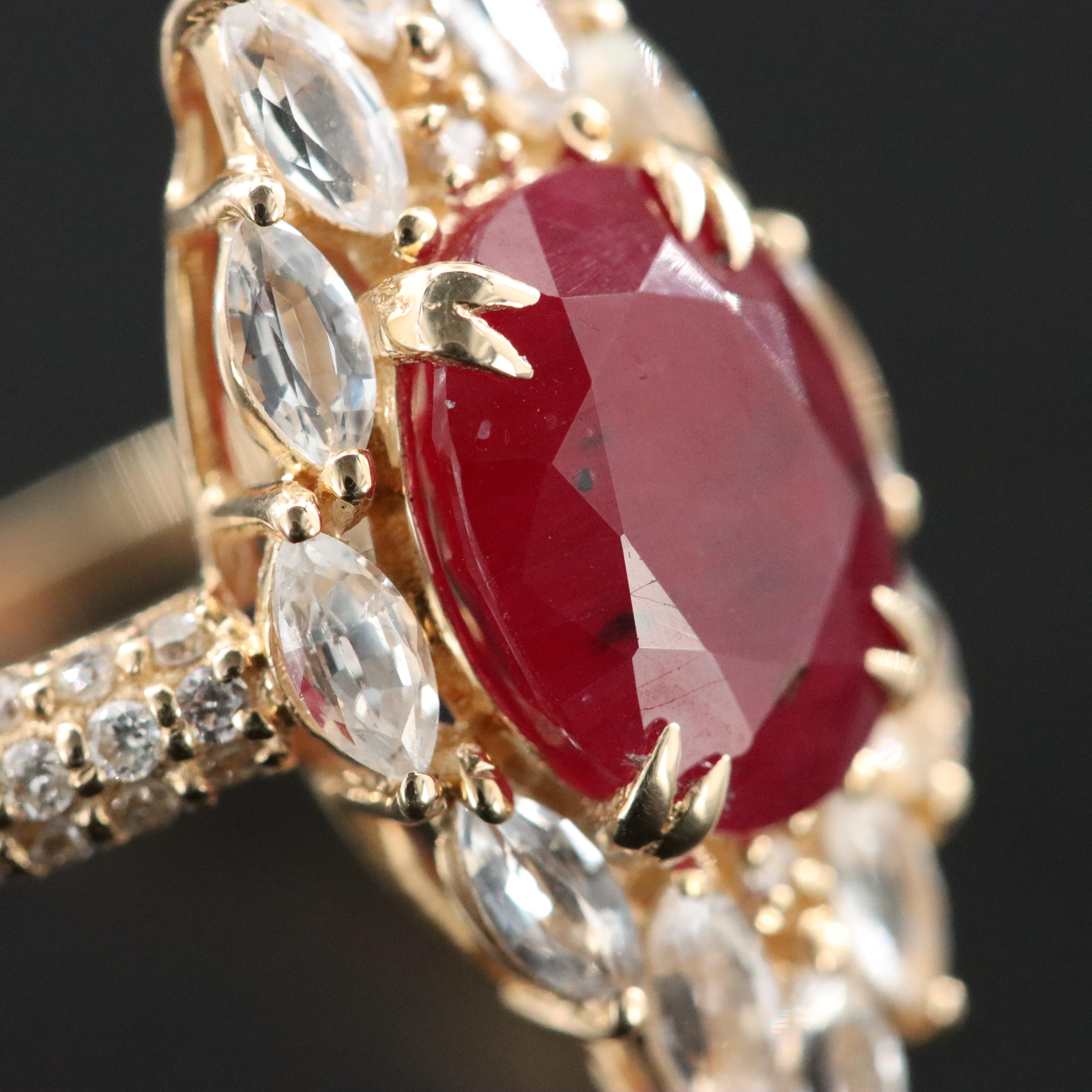 14K 3.06 CT Ruby, Diamond and White Sapphire Ring with IGI Report