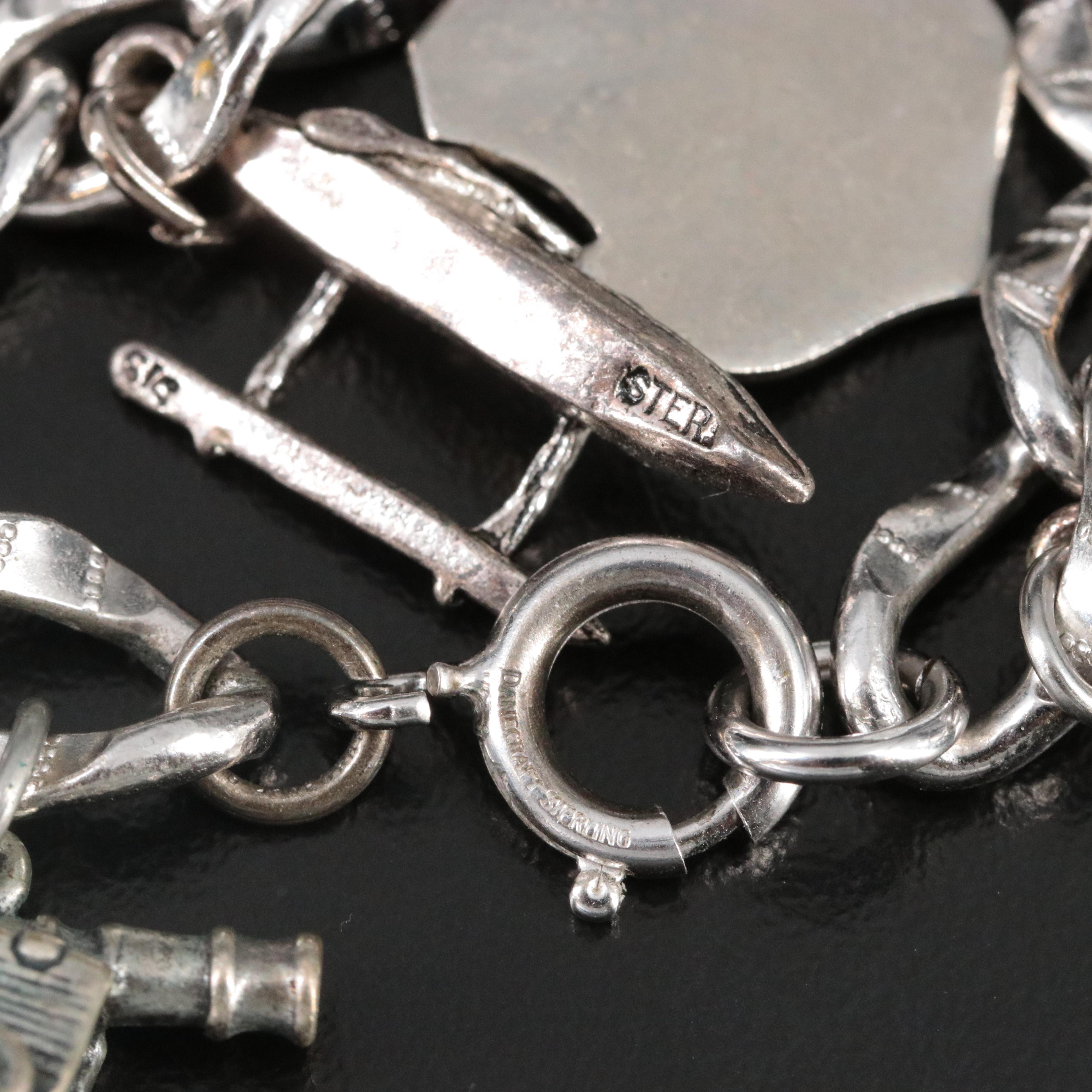 Vintage Sterling Bracelet with Enamel and Jasper Charms