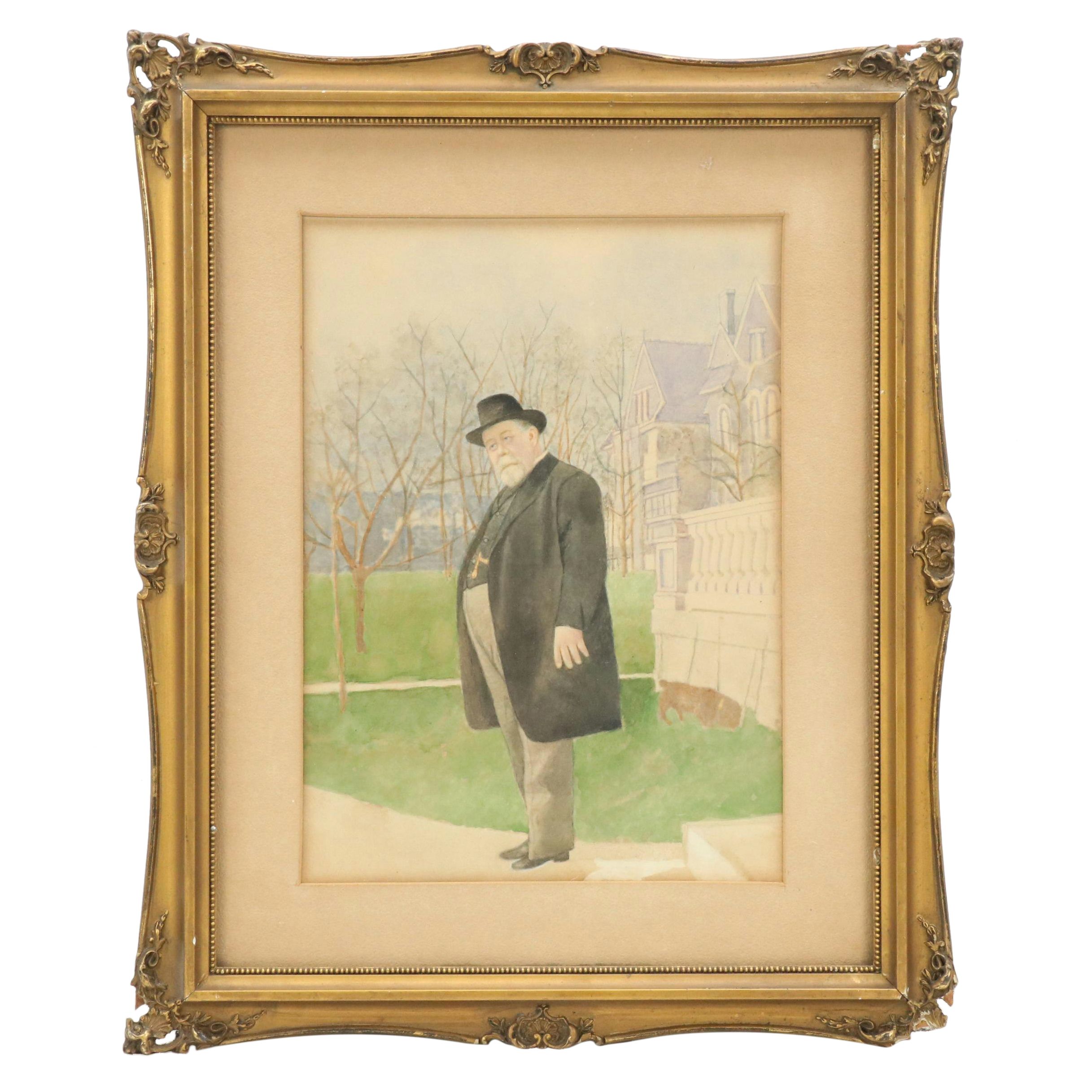 Watercolor Painting of Gentleman, Late 19th Century