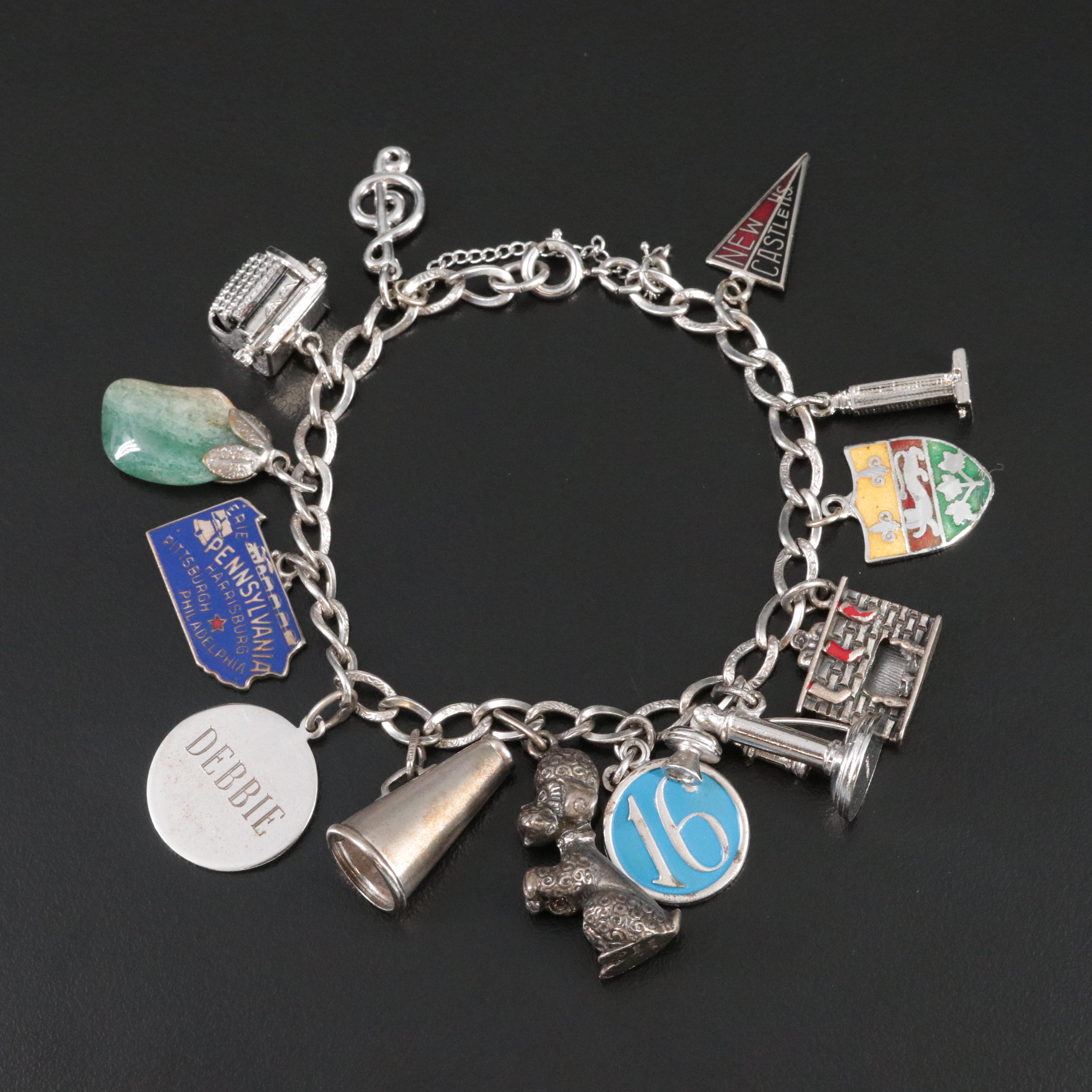 Vintage Sterling Bracelet with  Resin and Vitreous Charms