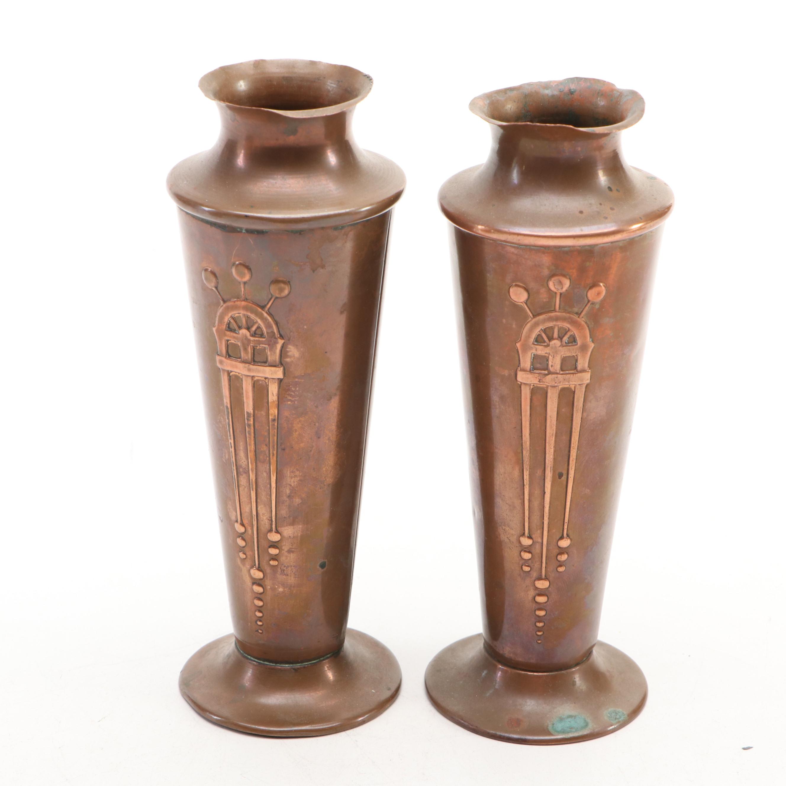 Arts and Crafts Copper Vases and Candlesticks with Other Home Décor