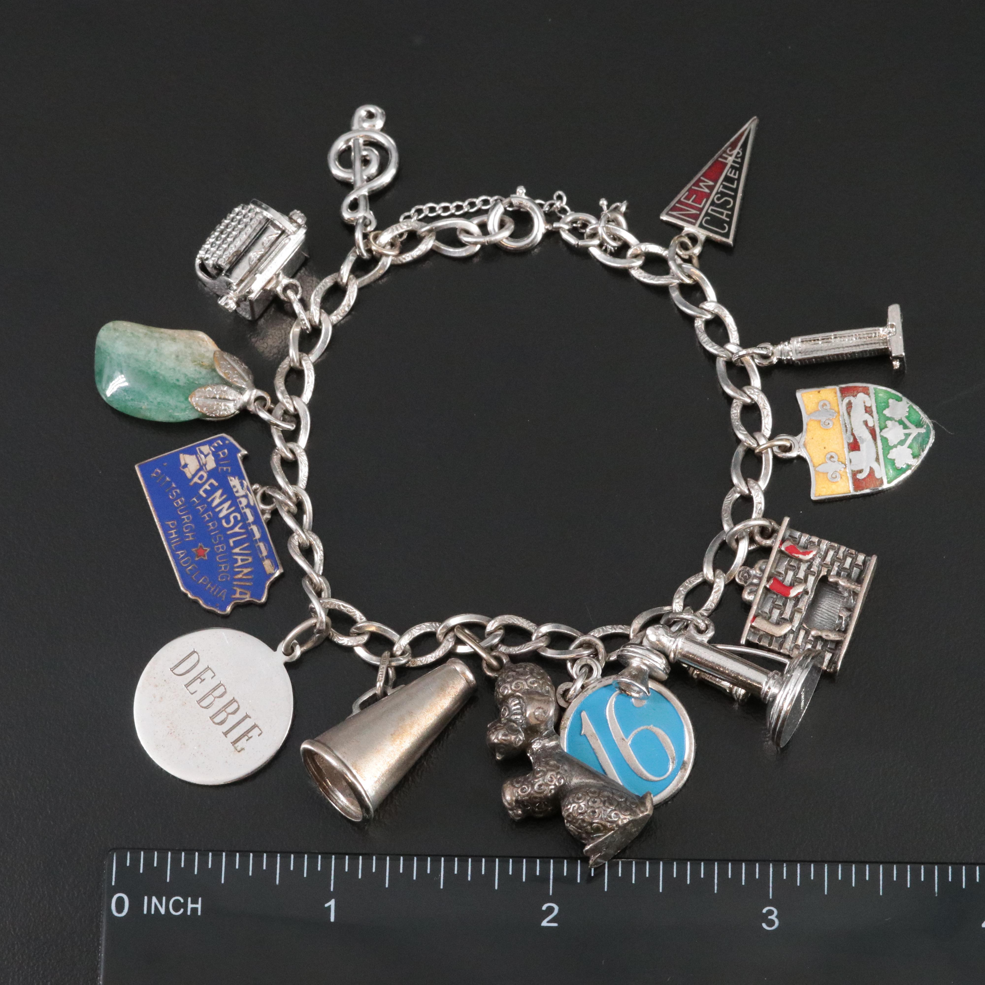 Vintage Sterling Bracelet with  Resin and Vitreous Charms