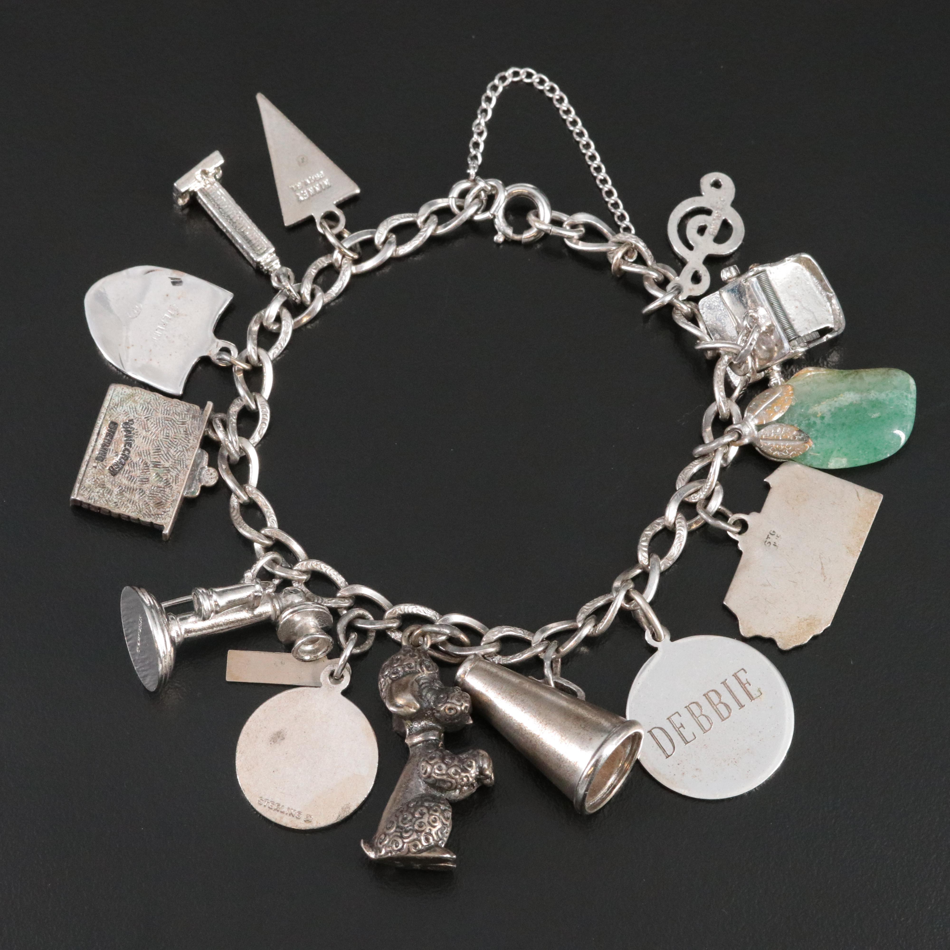 Vintage Sterling Bracelet with  Resin and Vitreous Charms