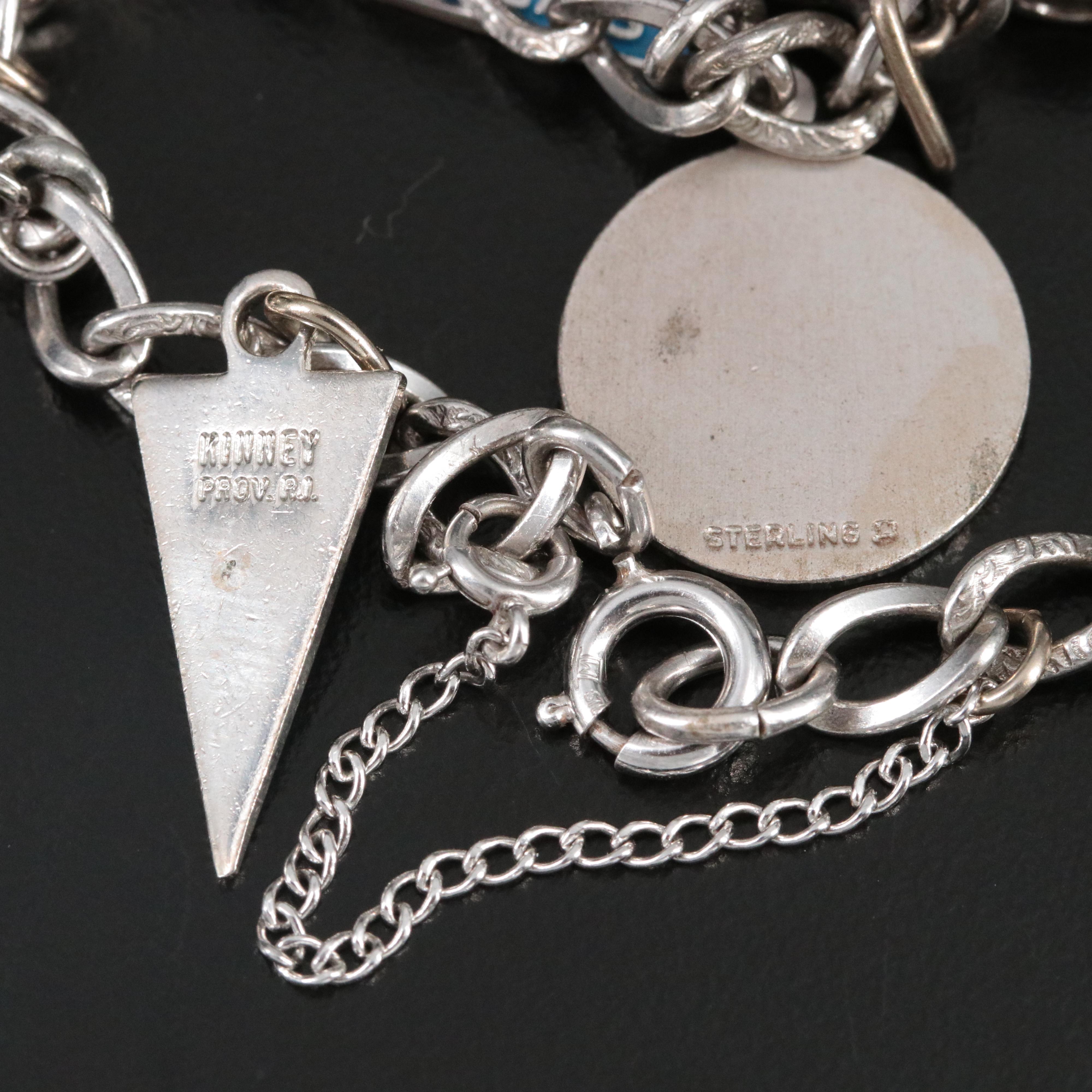 Vintage Sterling Bracelet with  Resin and Vitreous Charms