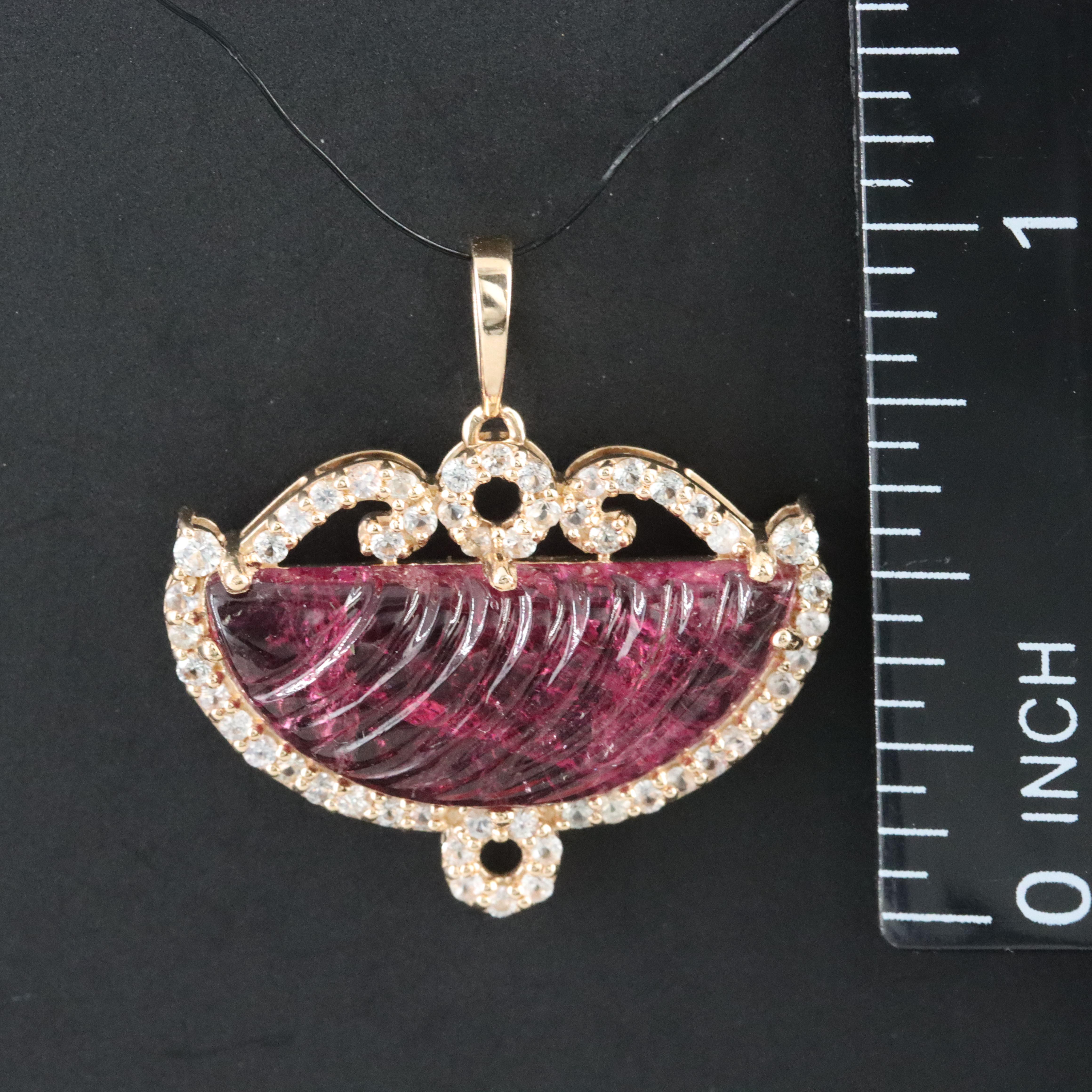 14K Carved Tourmaline and White Sapphire Pendant