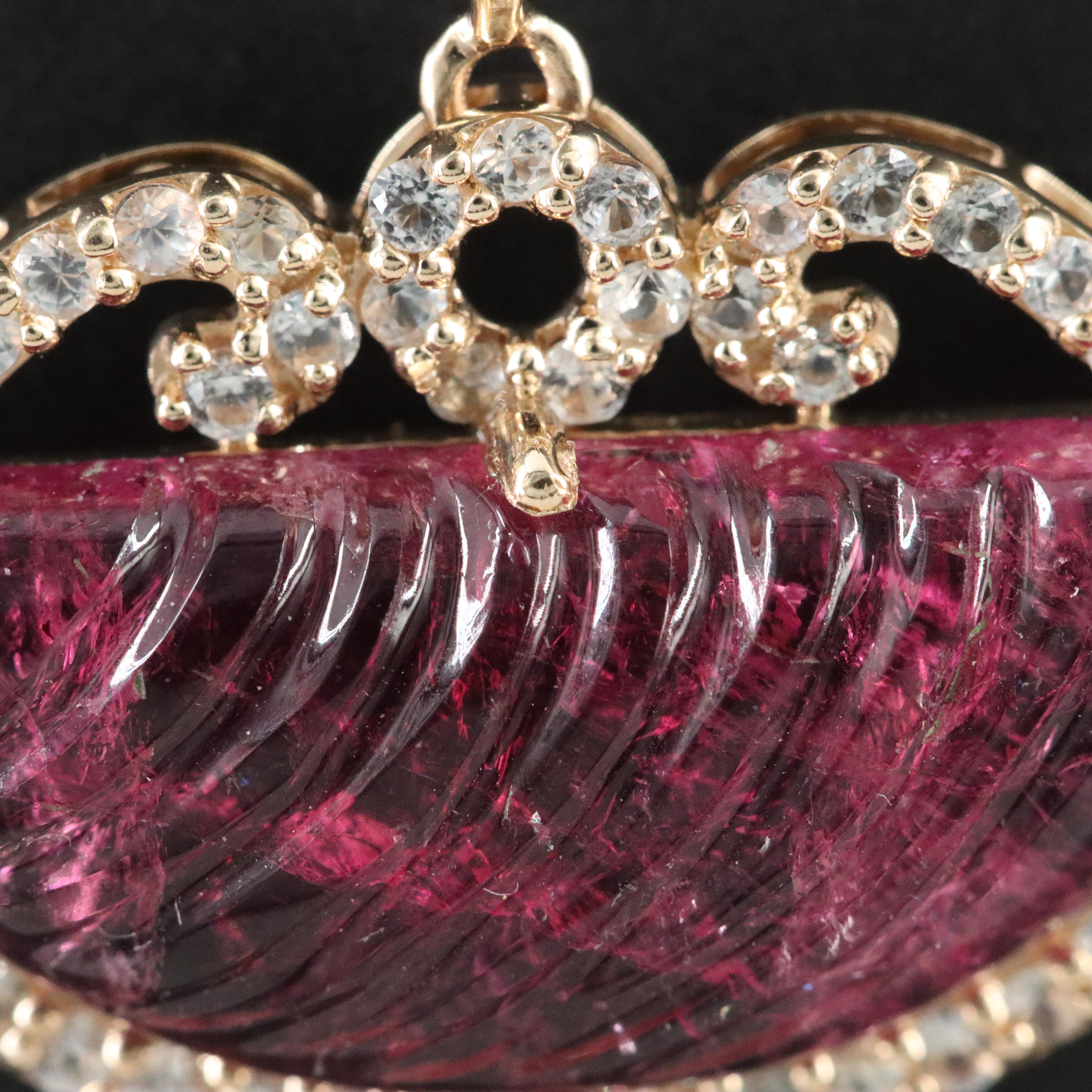 14K Carved Tourmaline and White Sapphire Pendant