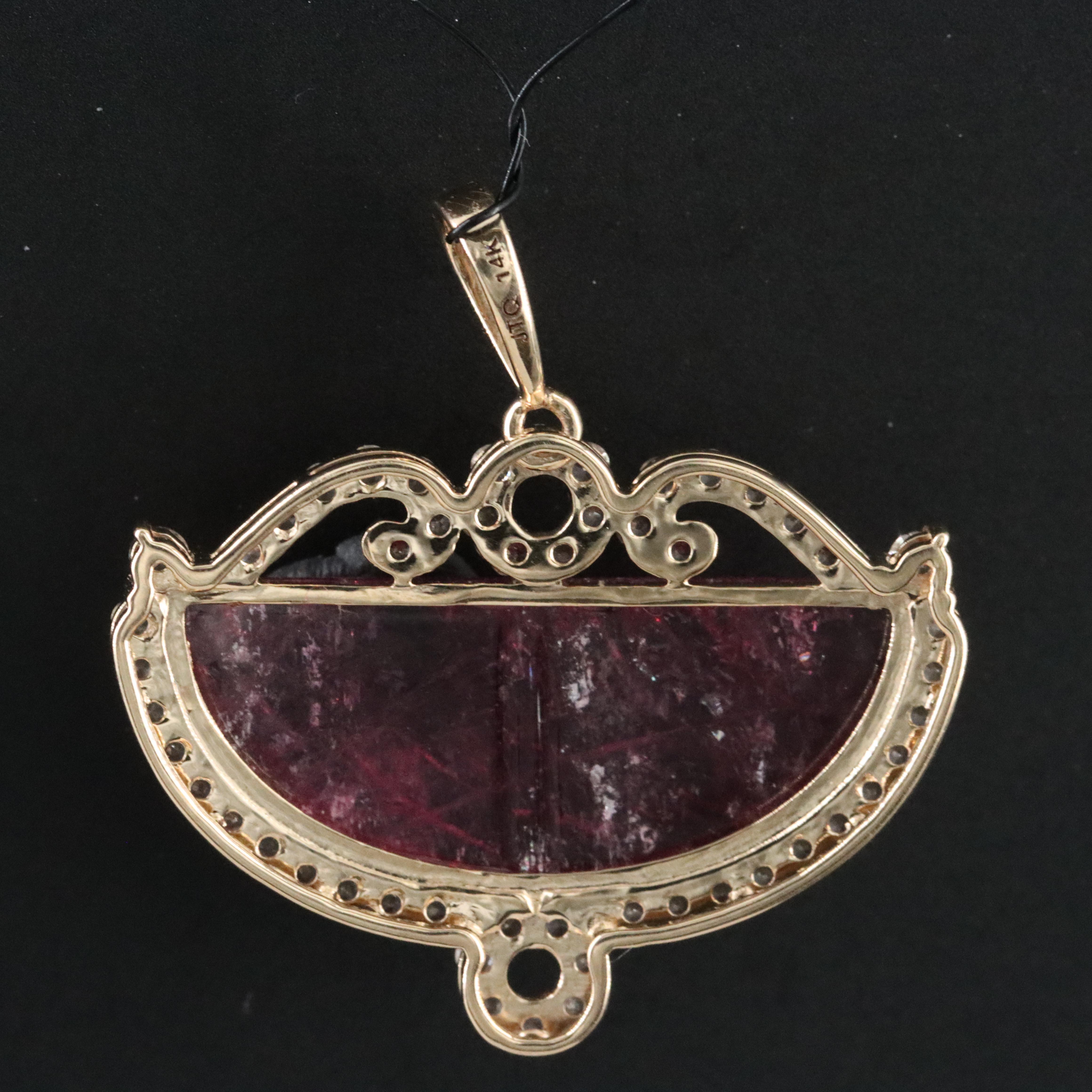 14K Carved Tourmaline and White Sapphire Pendant