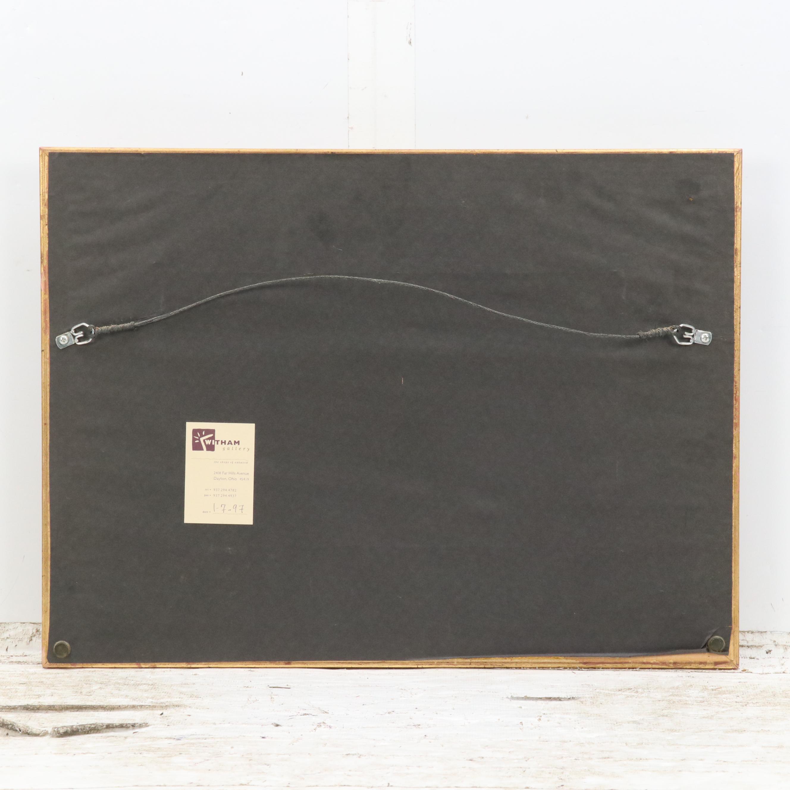 Rural Landscape Oil Painting of Figure Walking Along Cottages