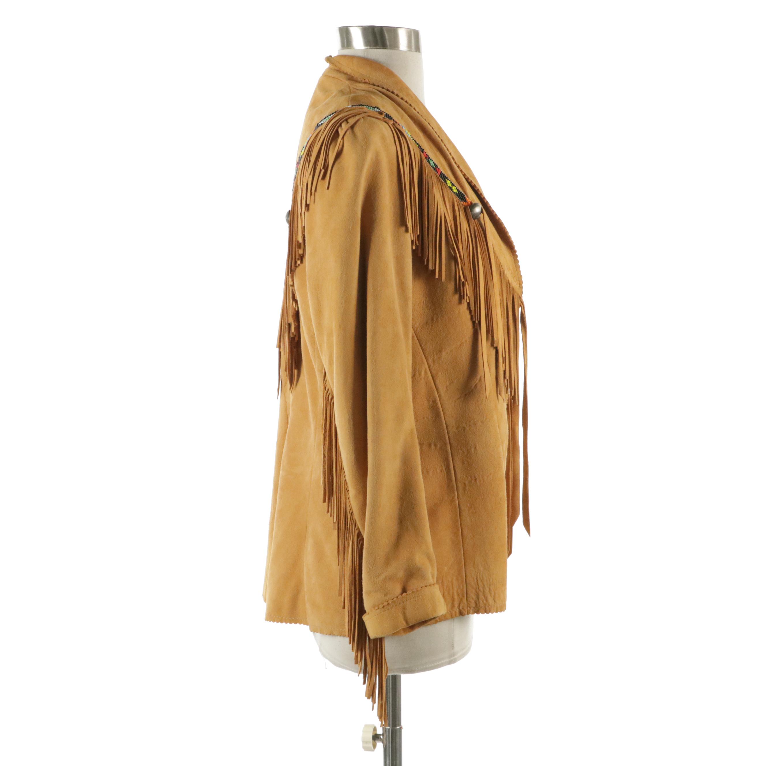 Char & Sher Designs of Santa Fe, New Mexico Beaded and Fringe Hide Jacket