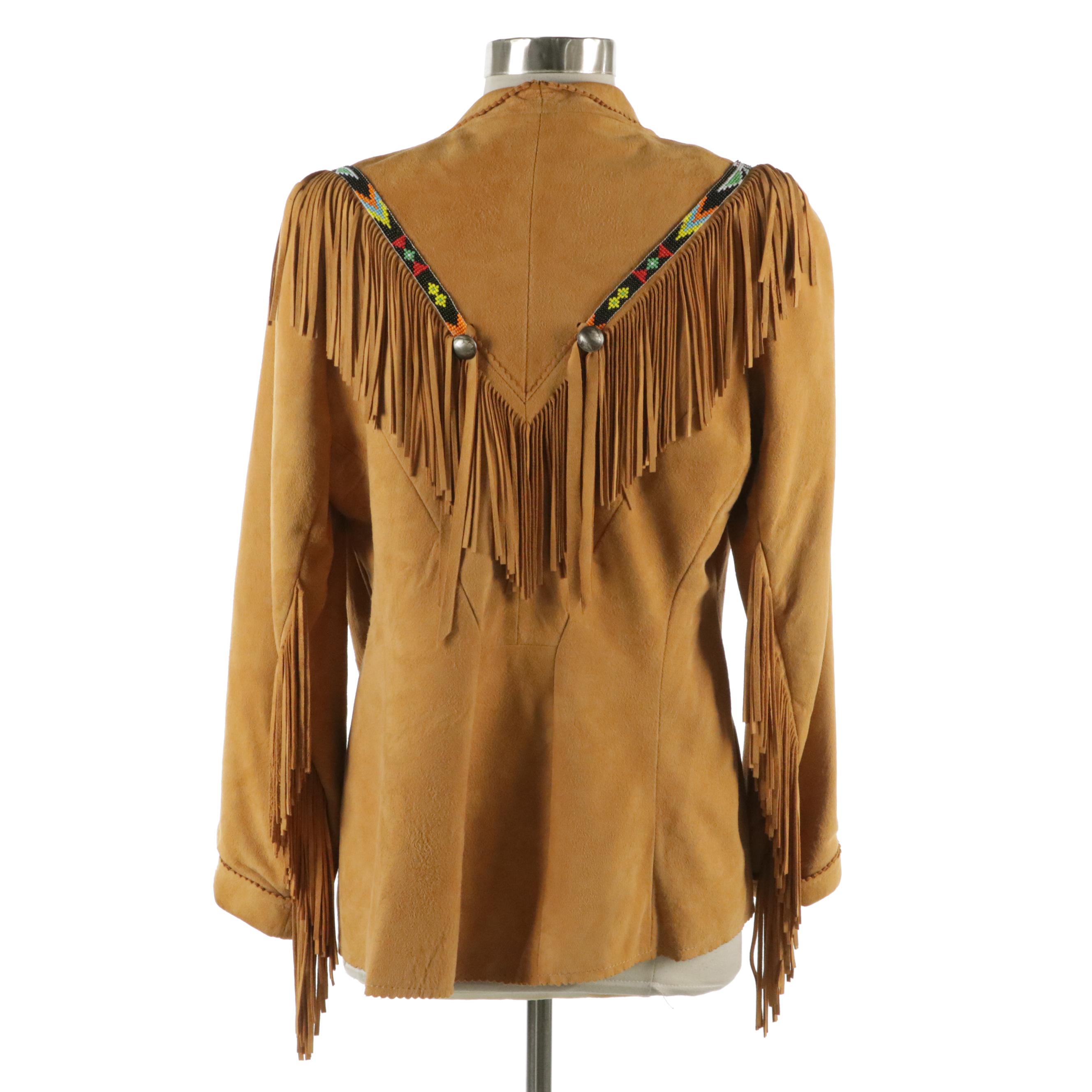 Char & Sher Designs of Santa Fe, New Mexico Beaded and Fringe Hide Jacket