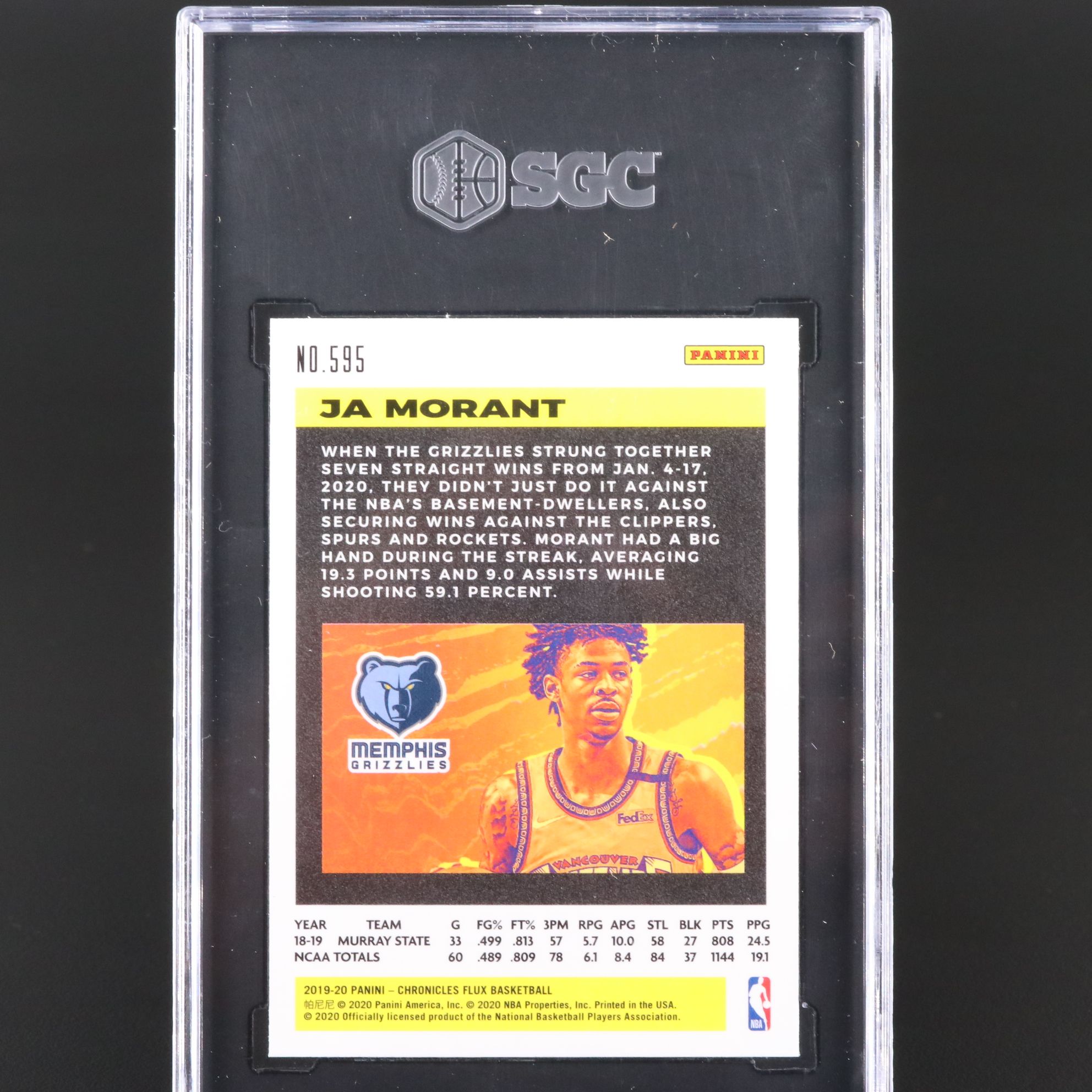 2019-20 Chronicles Ja Morant Flux Rookie Basketball Card Graded SGC 10