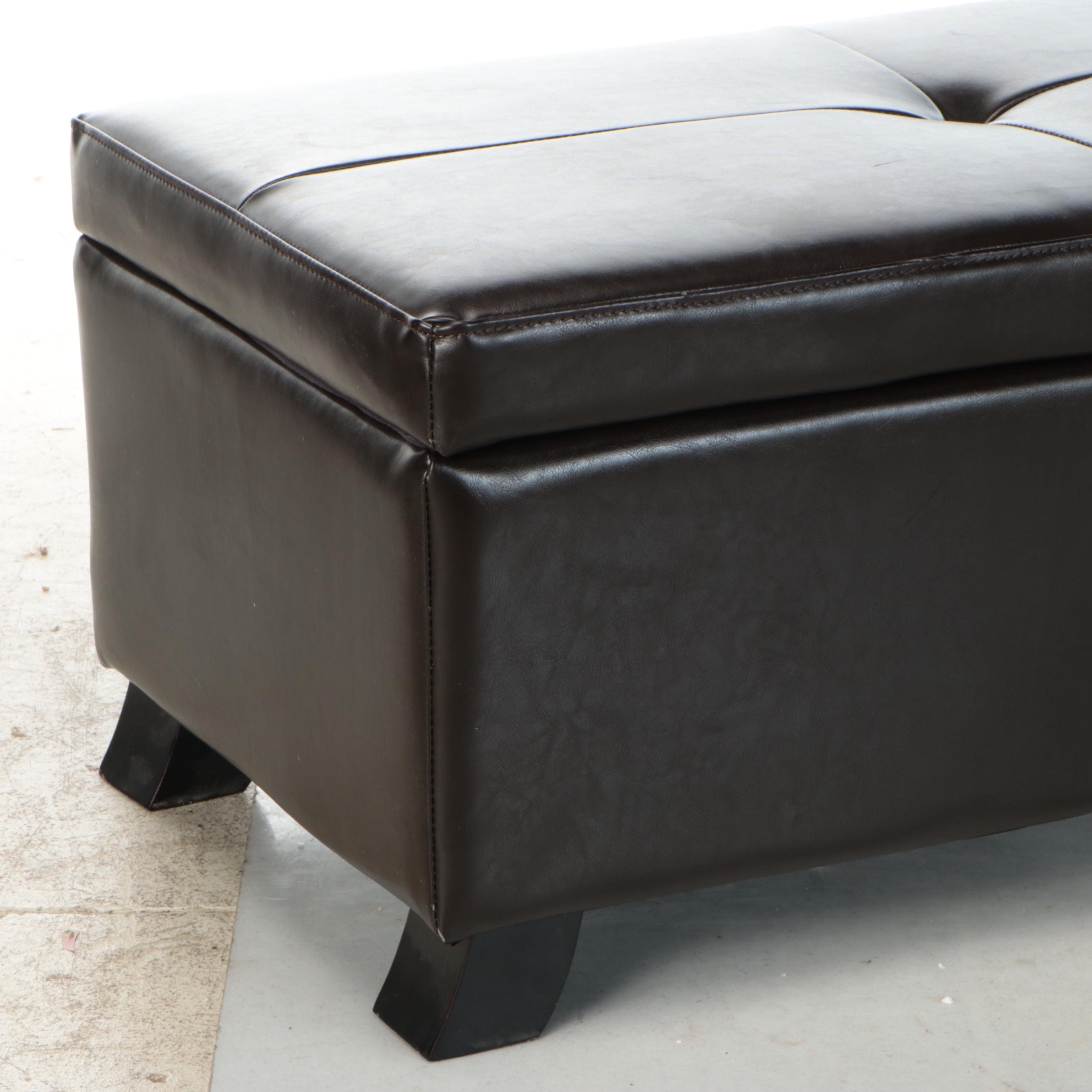 Tufted Faux Leather Storage Bench