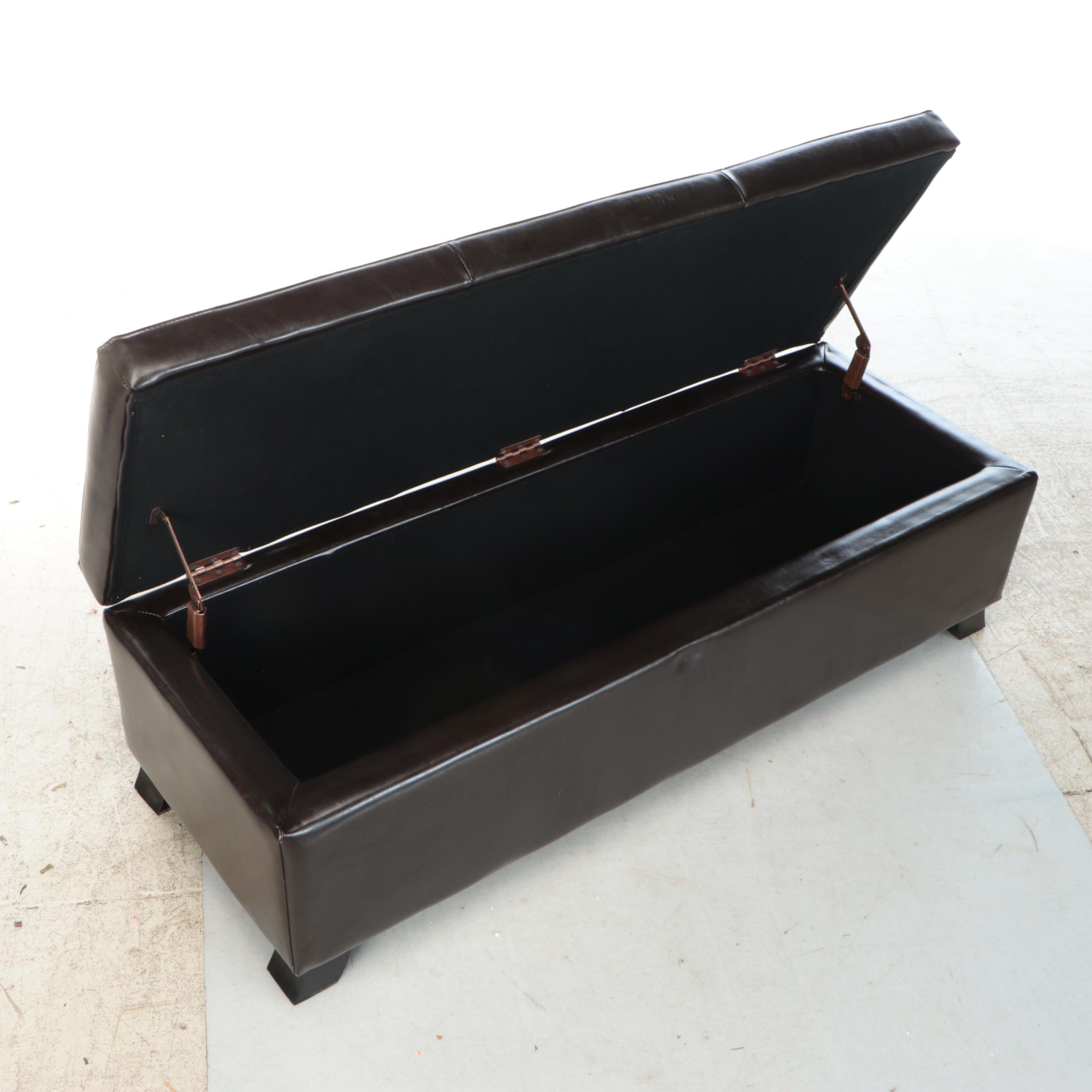 Tufted Faux Leather Storage Bench