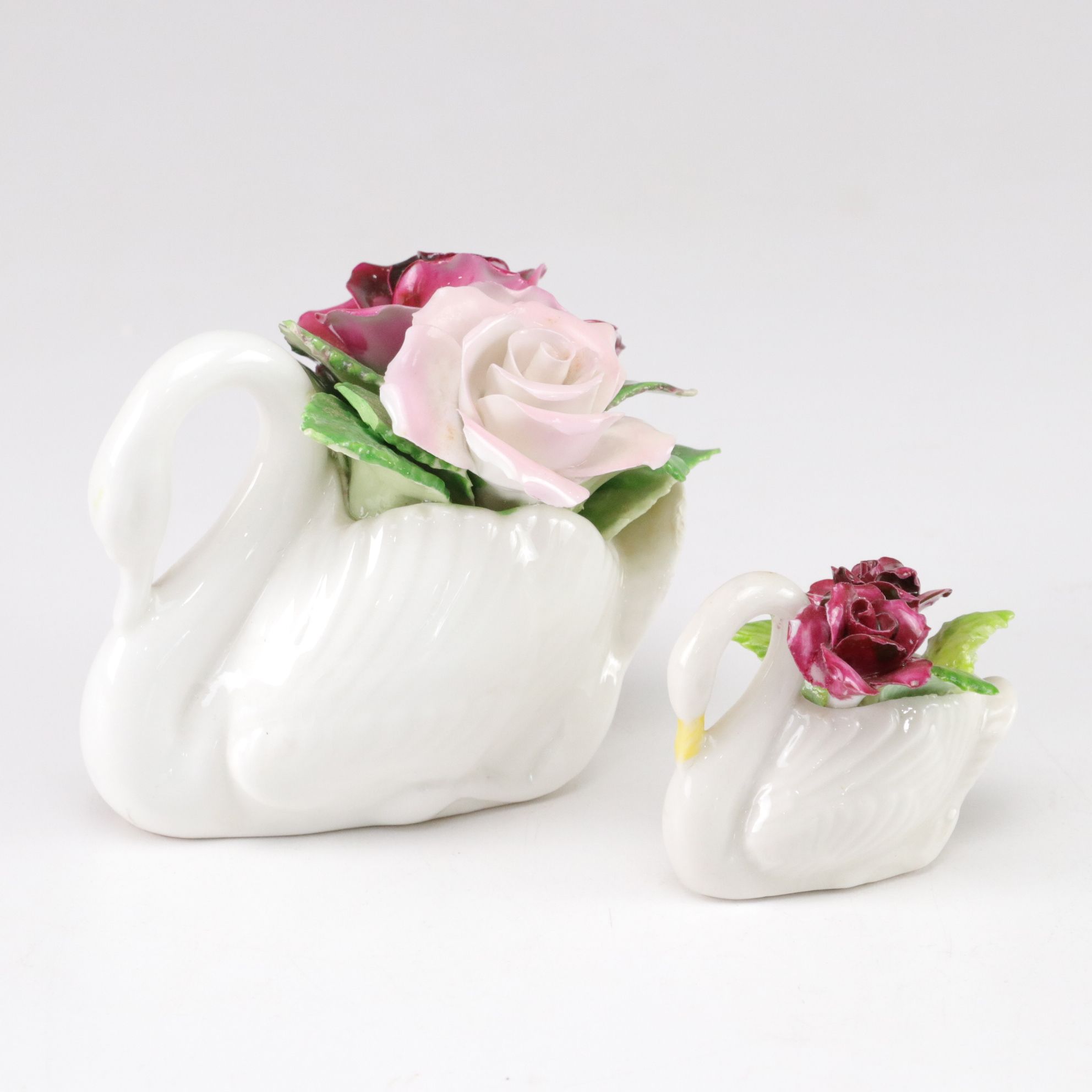 English Staffordshire in Collection of Bone China Rose and Swan Figurines