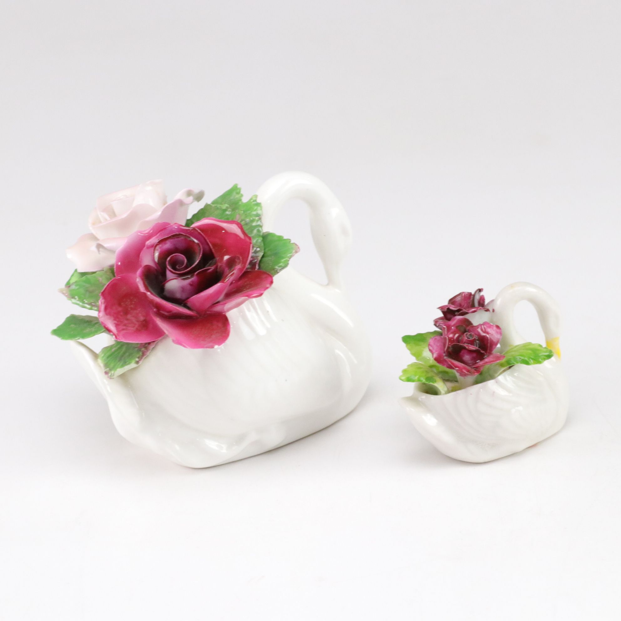 English Staffordshire in Collection of Bone China Rose and Swan Figurines