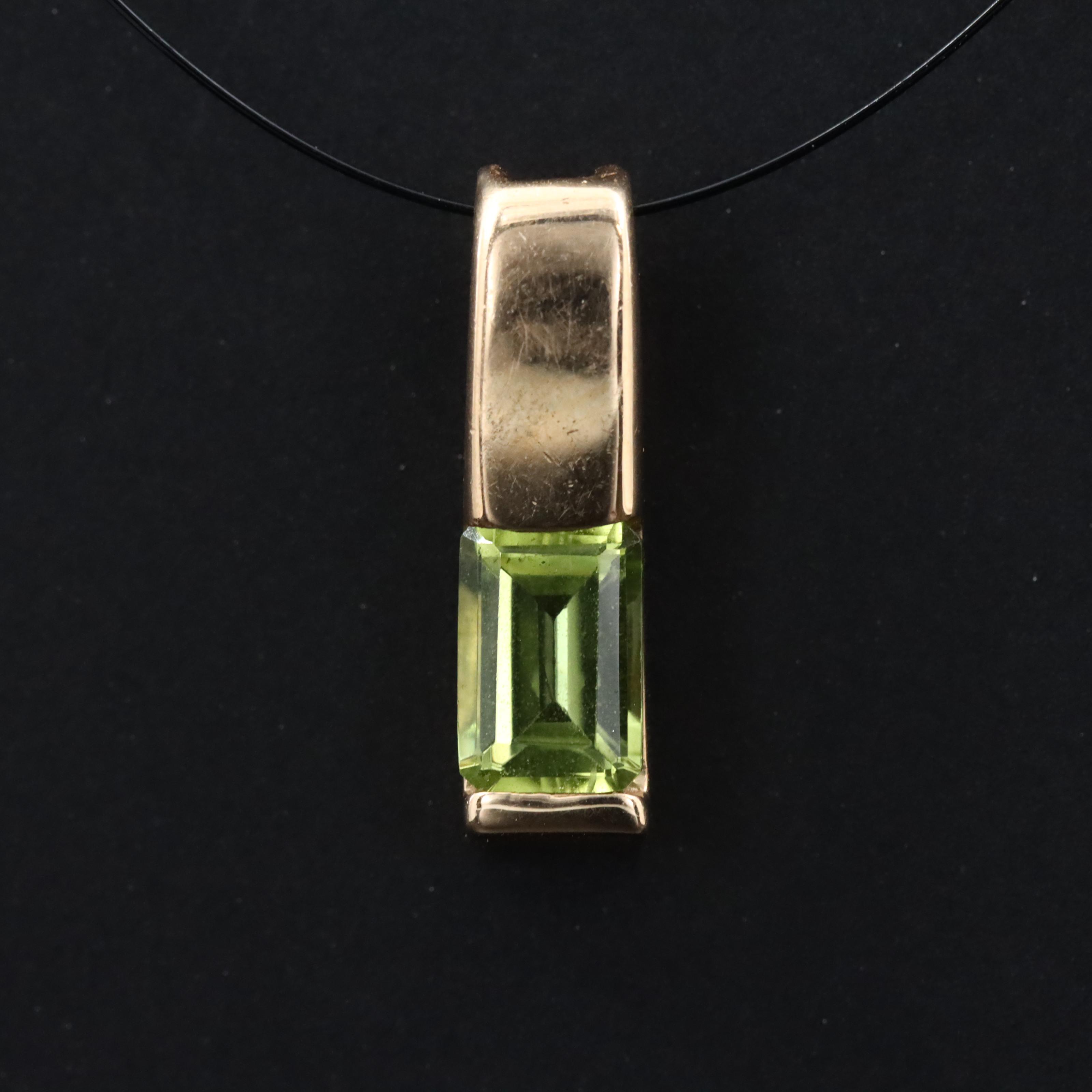 14K Peridot Solitaire Pendant