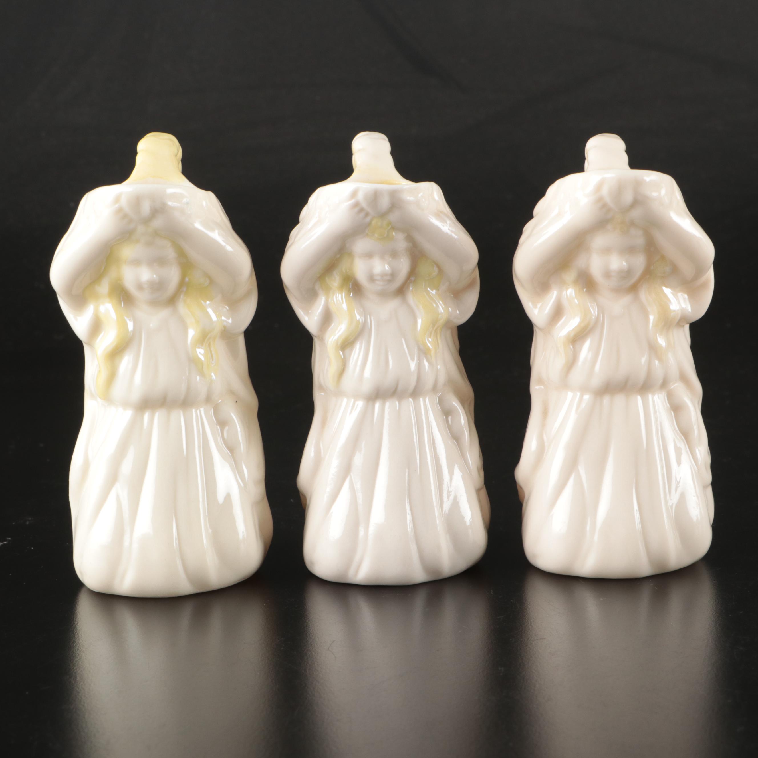 Belleek Porcelain Figural Creamers, Bud Vase, Figurines, and Lidded Box