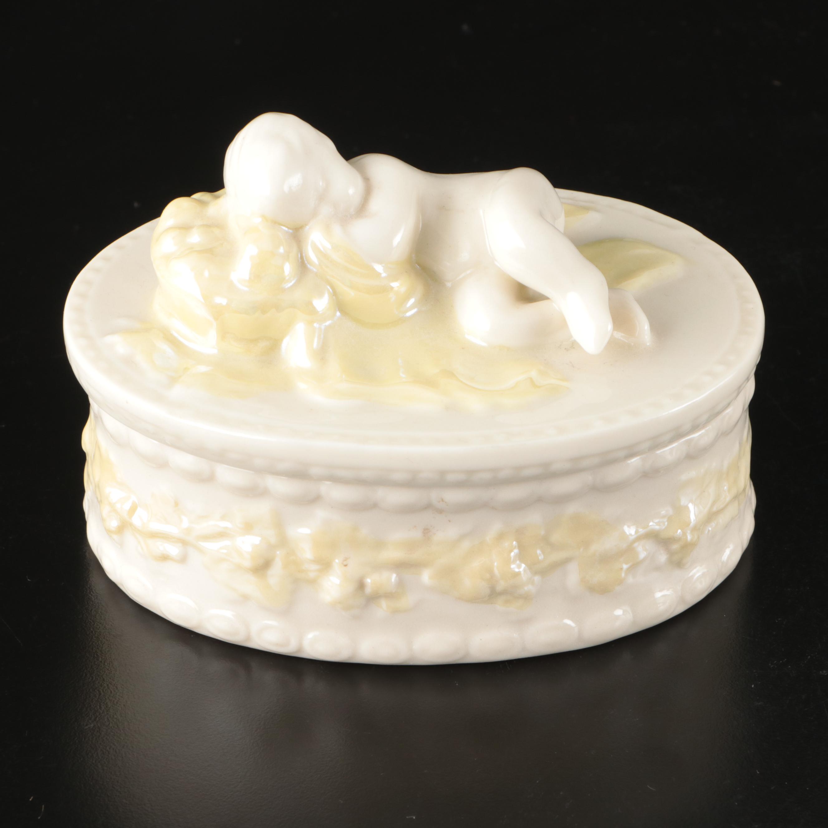 Belleek Porcelain Figural Creamers, Bud Vase, Figurines, and Lidded Box