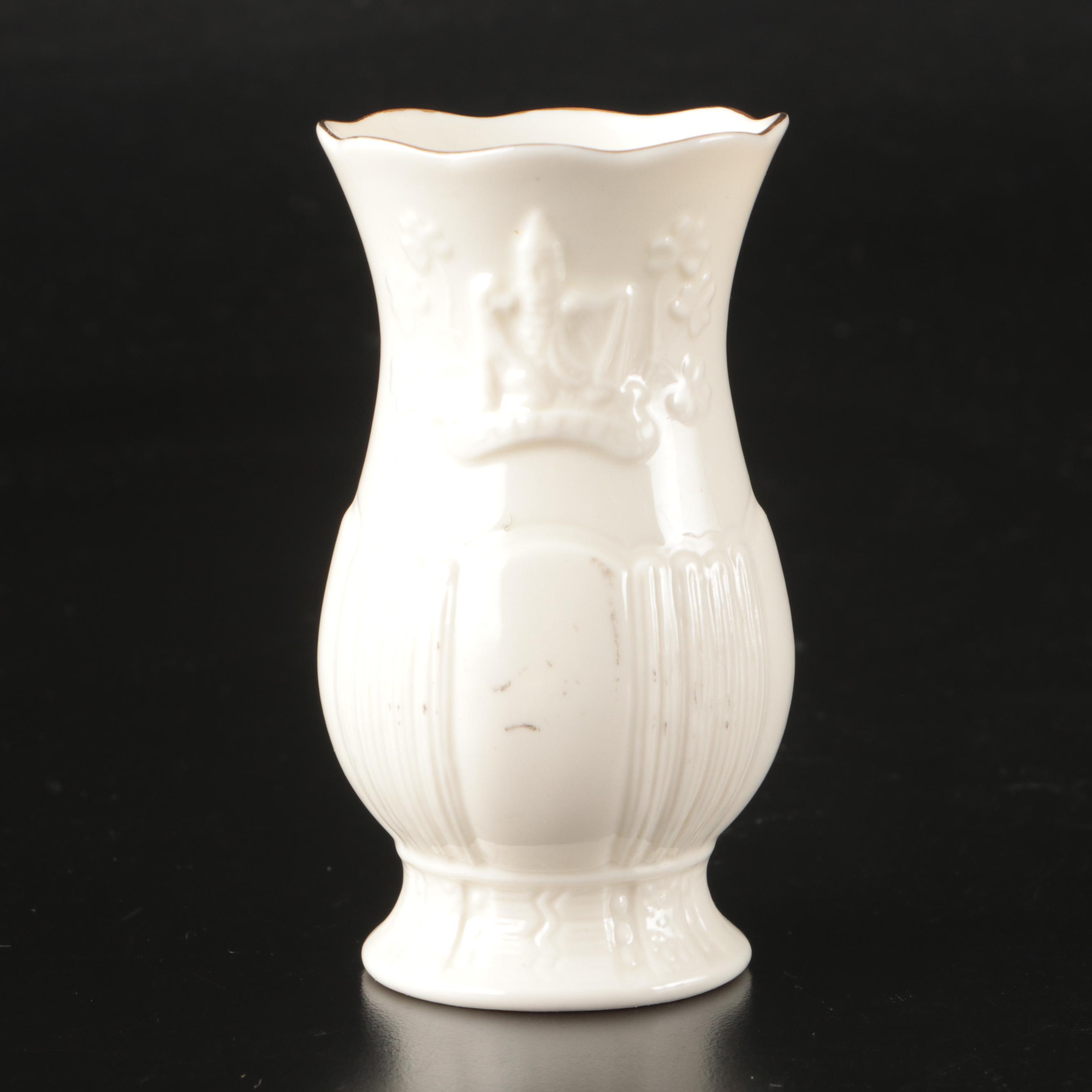 Belleek Porcelain Figural Creamers, Bud Vase, Figurines, and Lidded Box