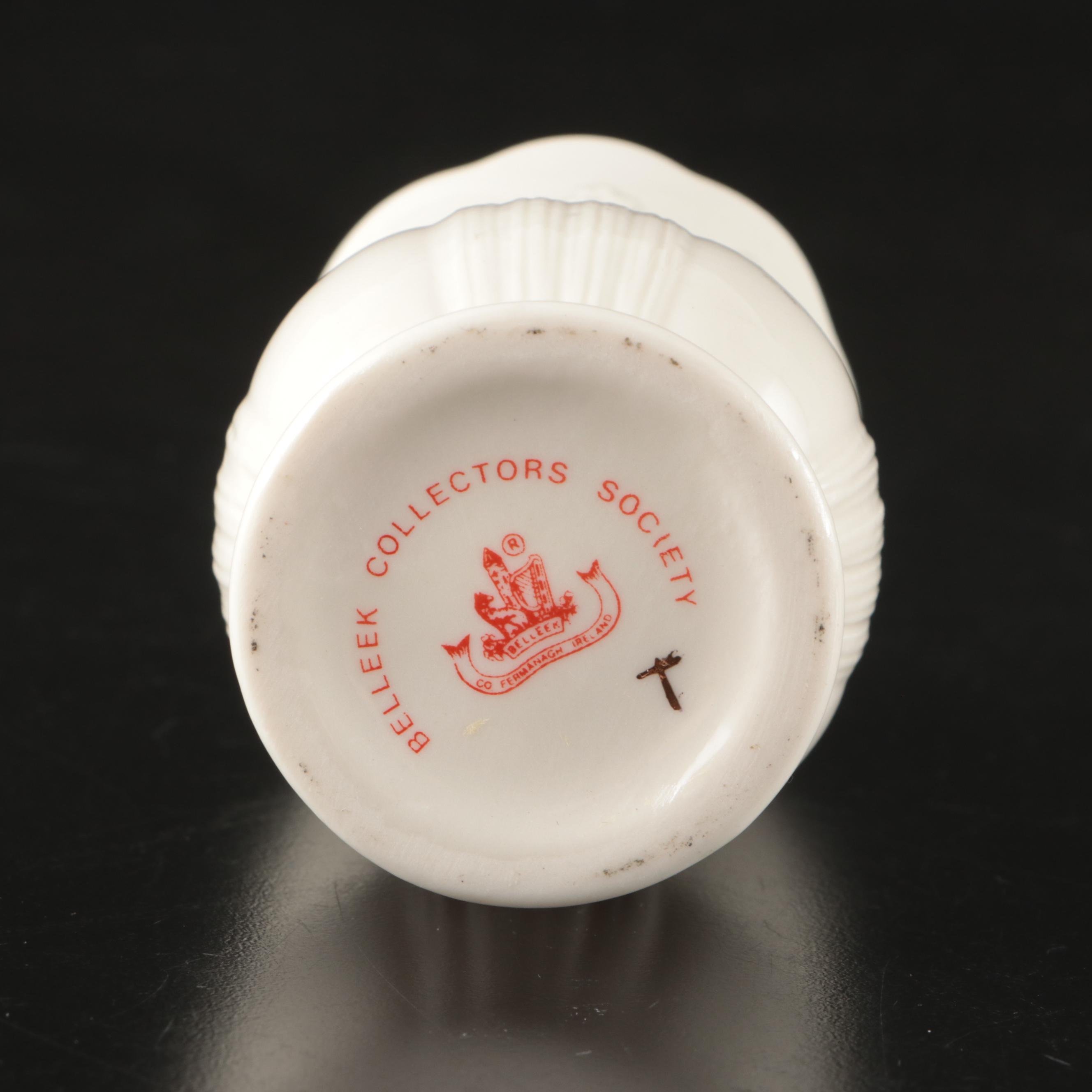 Belleek Porcelain Figural Creamers, Bud Vase, Figurines, and Lidded Box