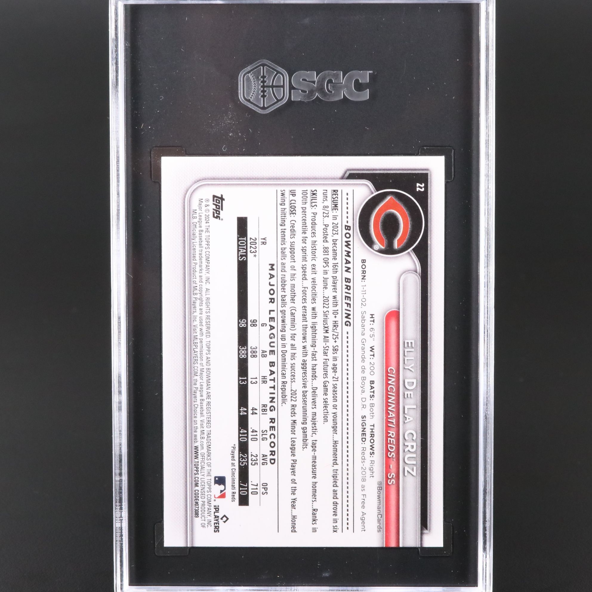 2024 Bowman Elly De La Cruz Cincinnati Reds Rookie Card Graded SGC 10