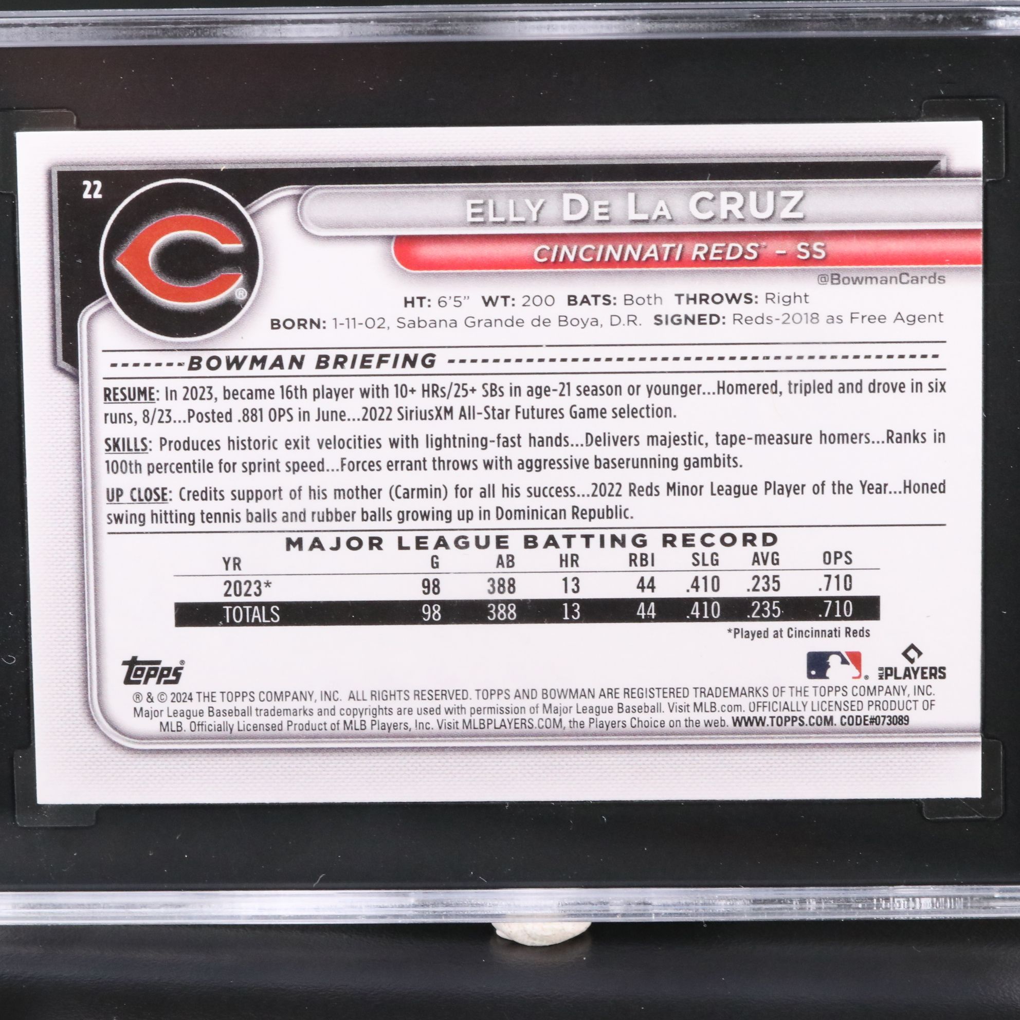 2024 Bowman Elly De La Cruz Cincinnati Reds Rookie Card Graded SGC 10
