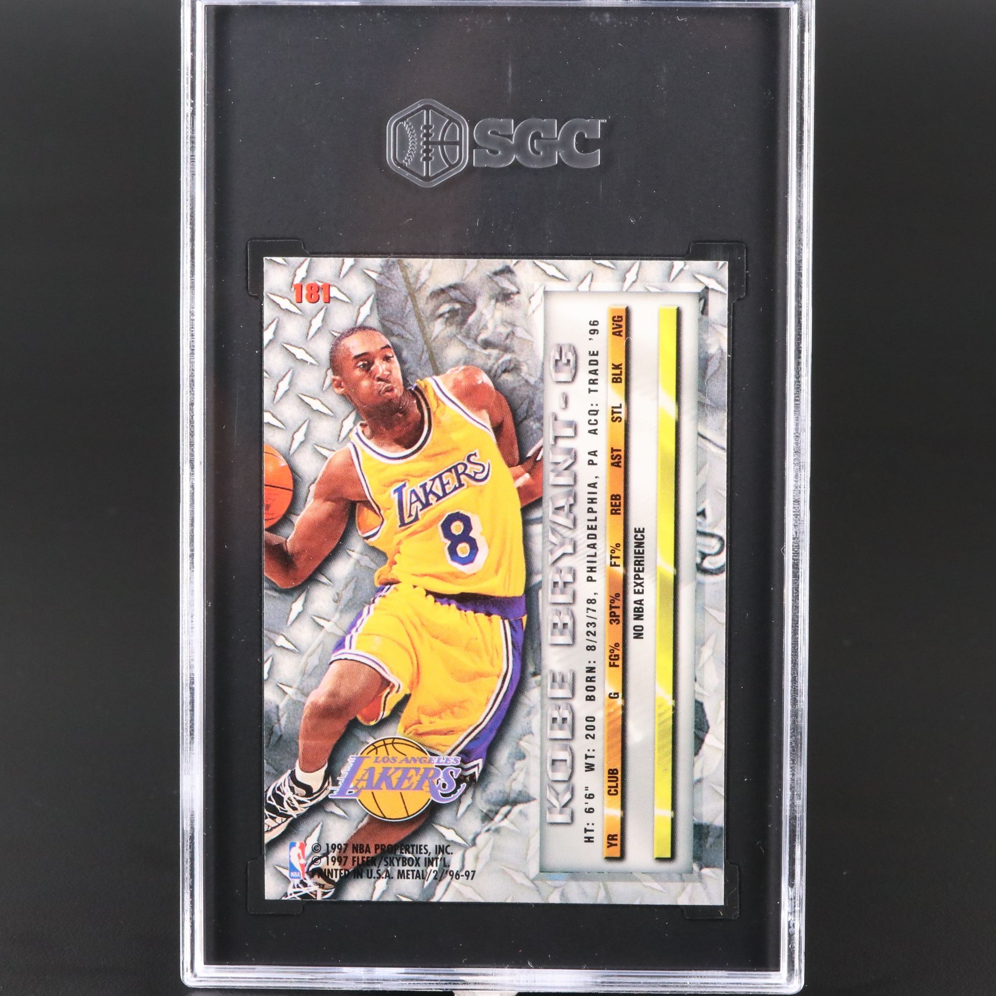 1996-97 Fleer Metal Kobe Bryant Los Angeles Lakers Rookie Card Graded SGC 9