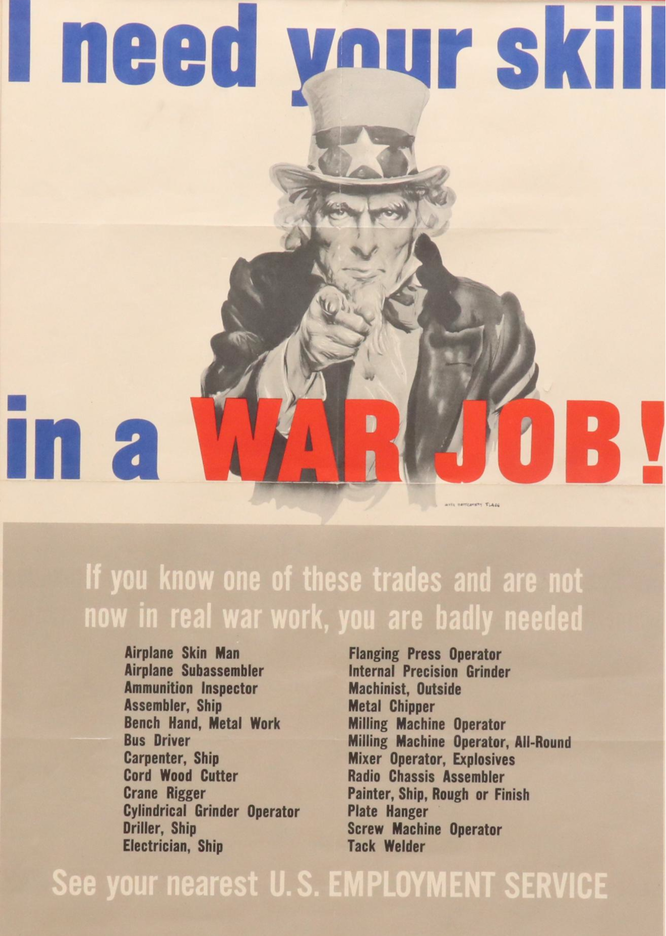 World War II-Era Propaganda Lithograph Poster "I Need Your Skill in a War Job"