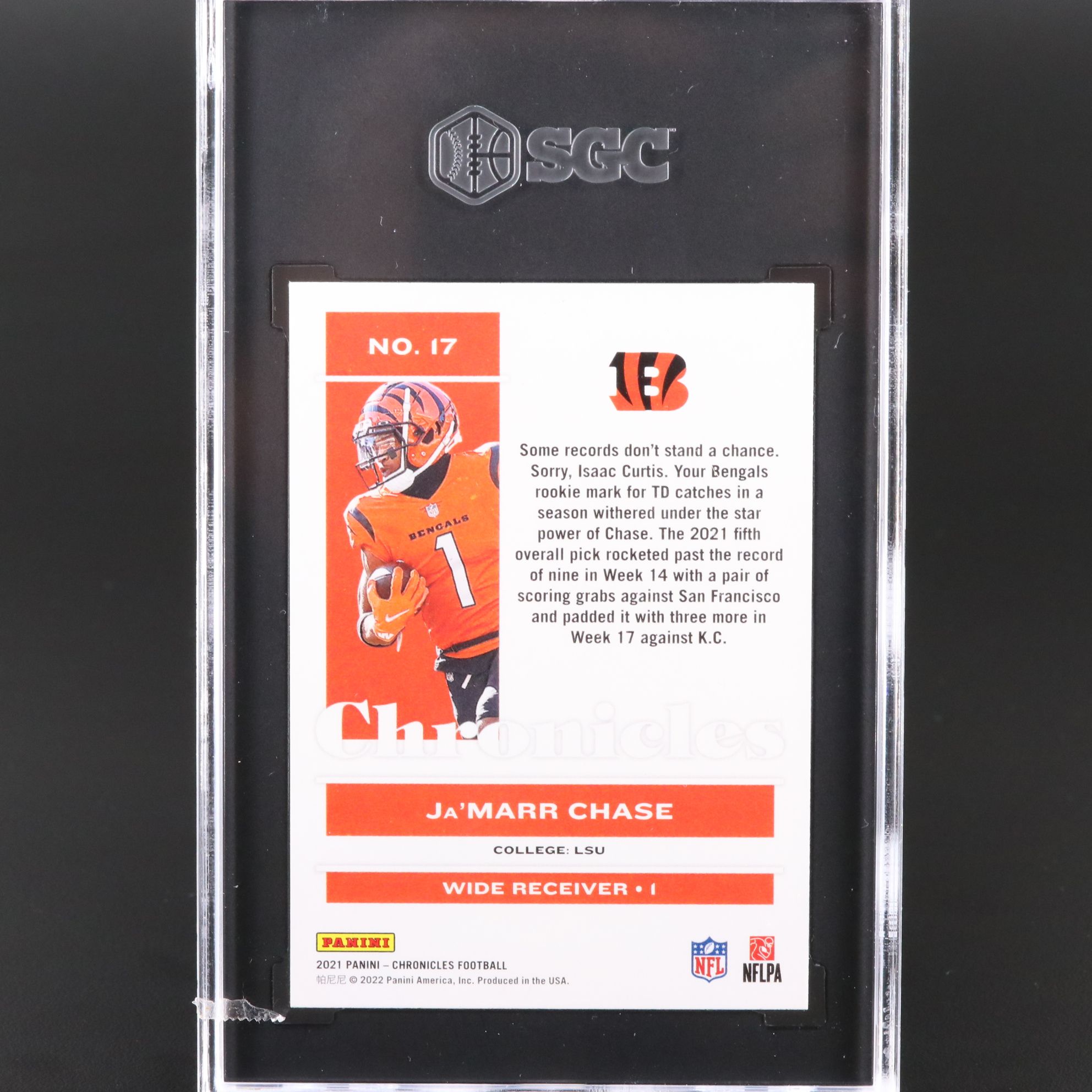2021 Chronicles Ja’Marr Chase Cincinnati Bengals Rookie Card Graded SGC 10