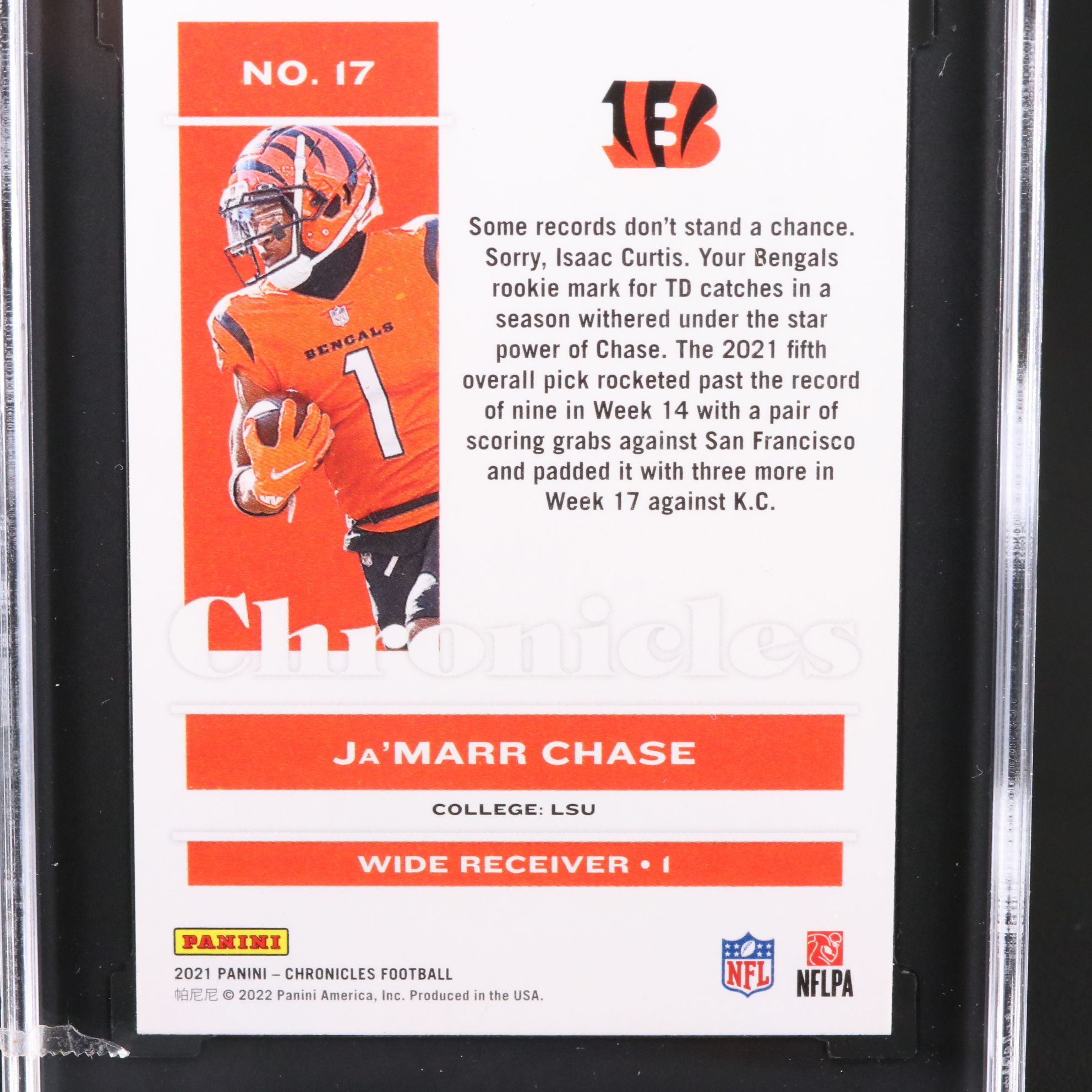 2021 Chronicles Ja’Marr Chase Cincinnati Bengals Rookie Card Graded SGC 10