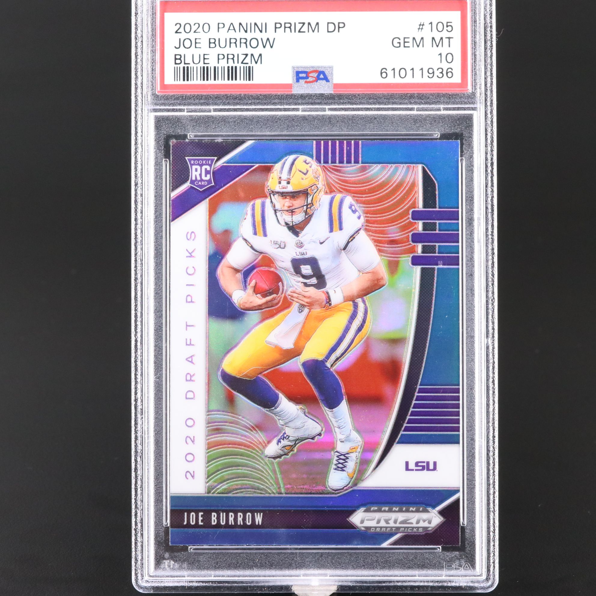 2020 Panini Prizm Draft Picks Joe Burrow Blue Rookie Card Graded PSA 10