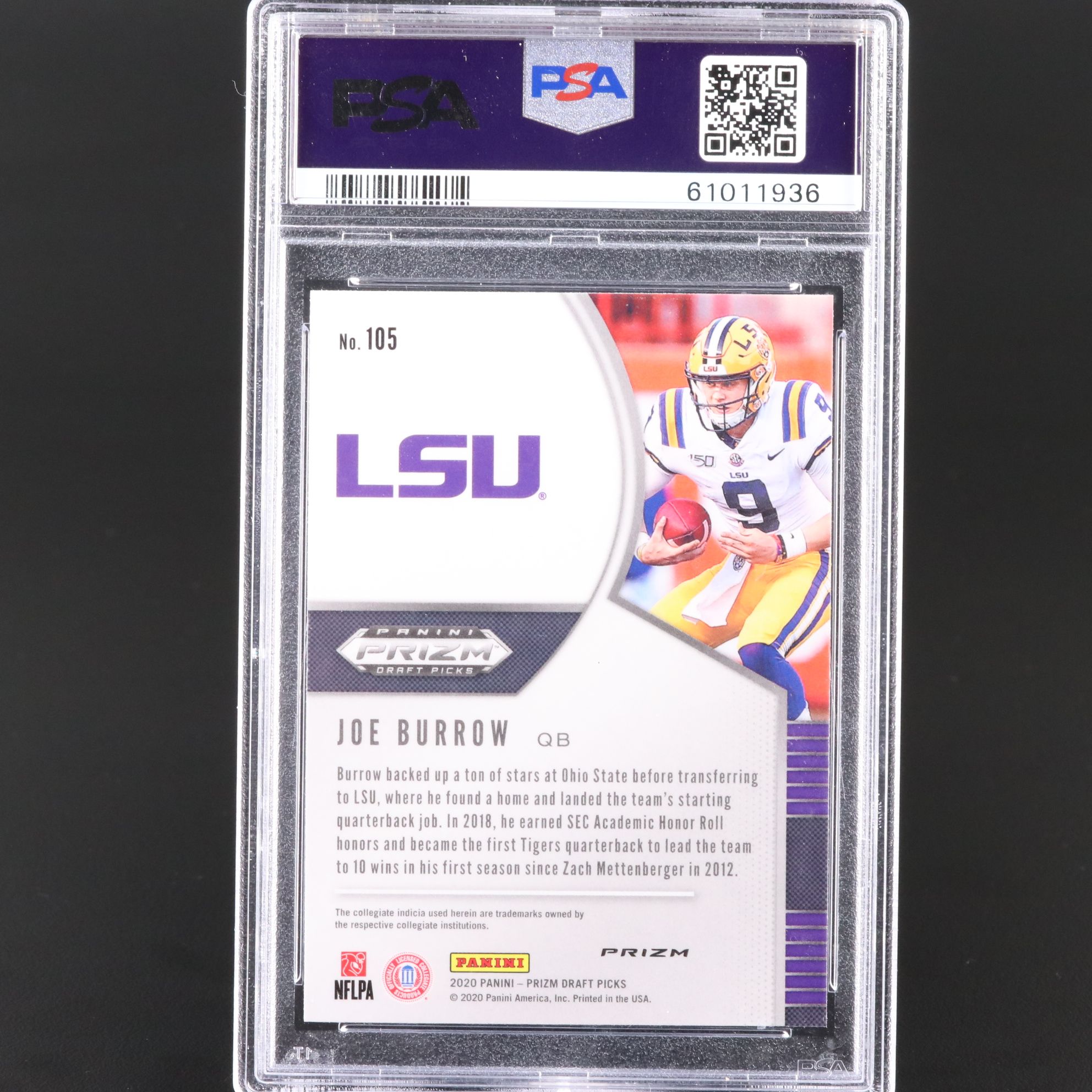 2020 Panini Prizm Draft Picks Joe Burrow Blue Rookie Card Graded PSA 10