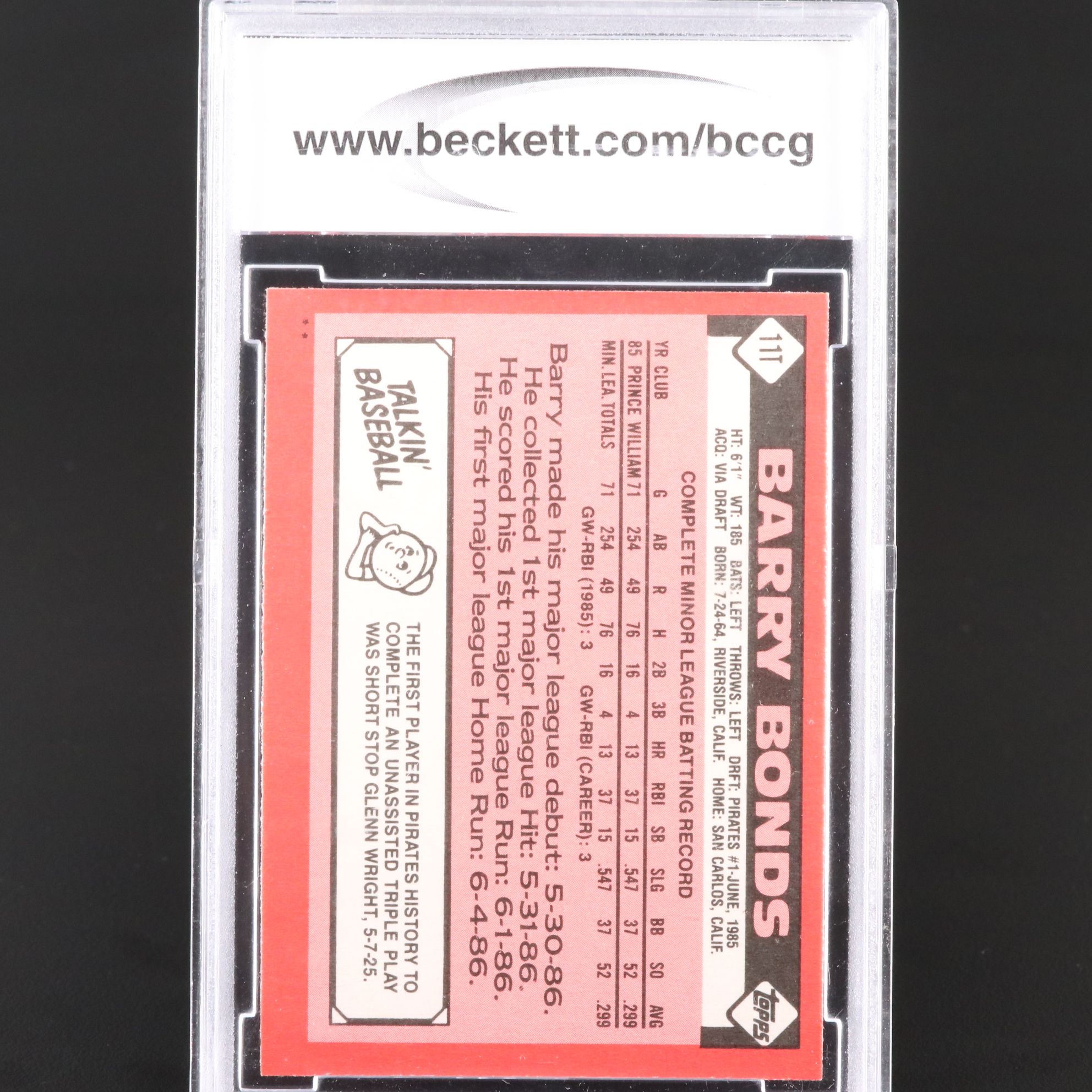 1986 Topps Traded Barry Bonds Pittsburgh Pirates Rookie Card Graded BCCG 10