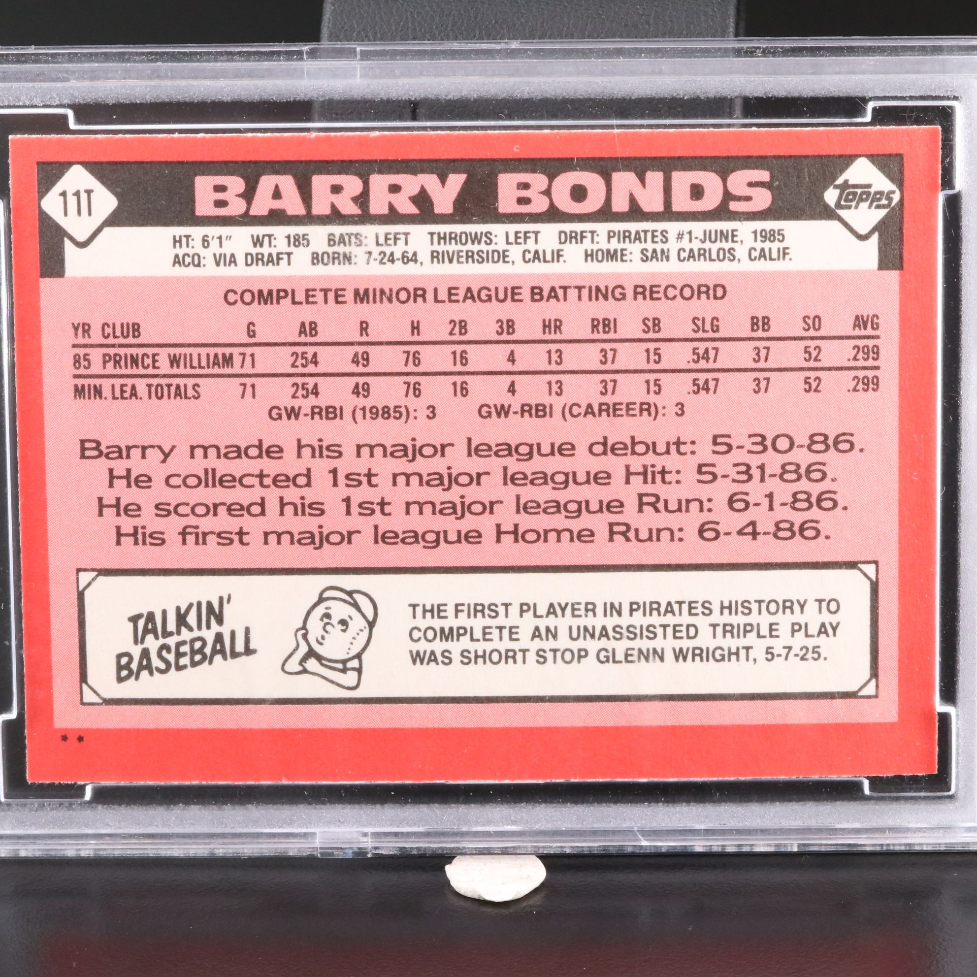 1986 Topps Traded Barry Bonds Pittsburgh Pirates Rookie Card Graded BCCG 10