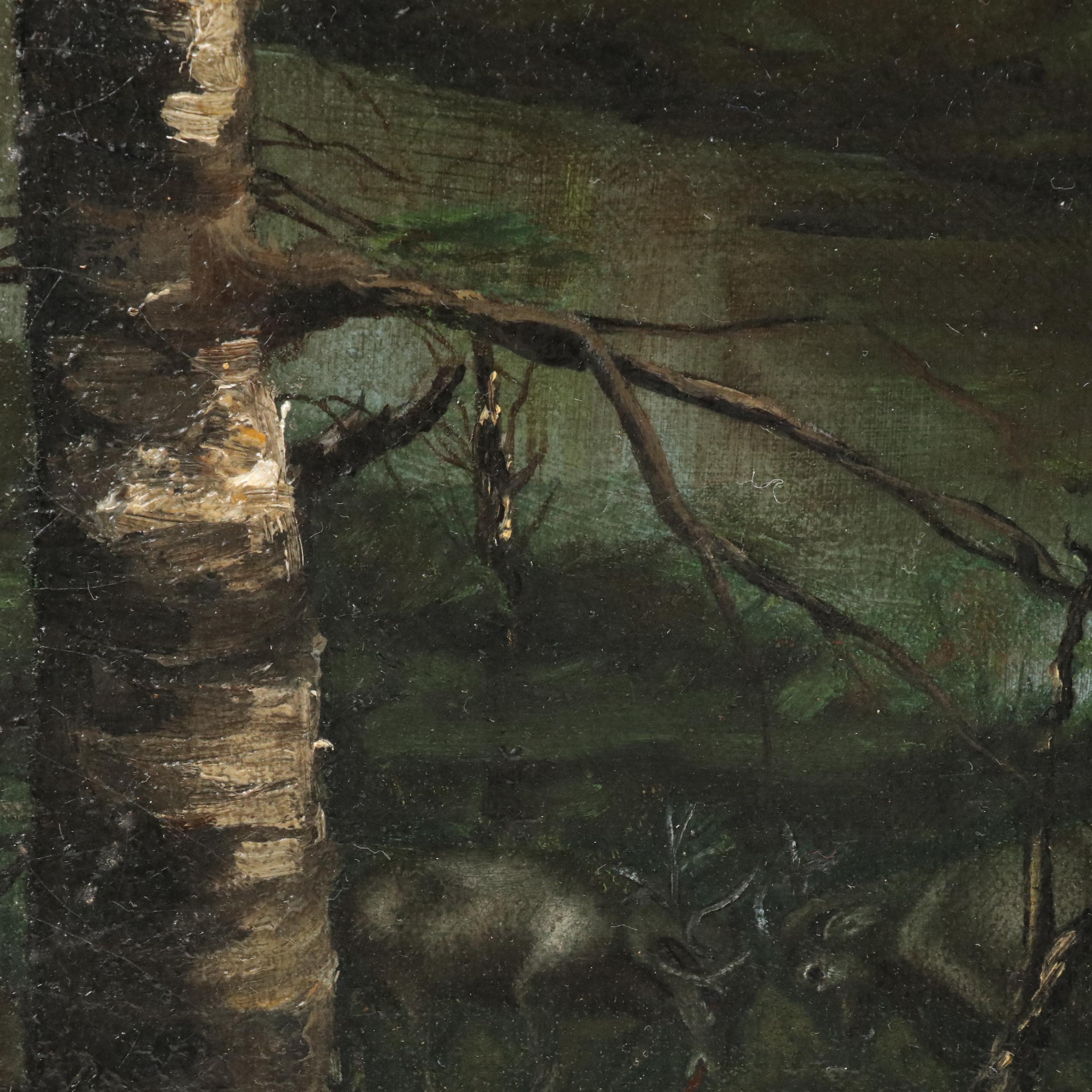 Anna Ford Wooded Landscape Oil Painting of Native American Camp, 1892