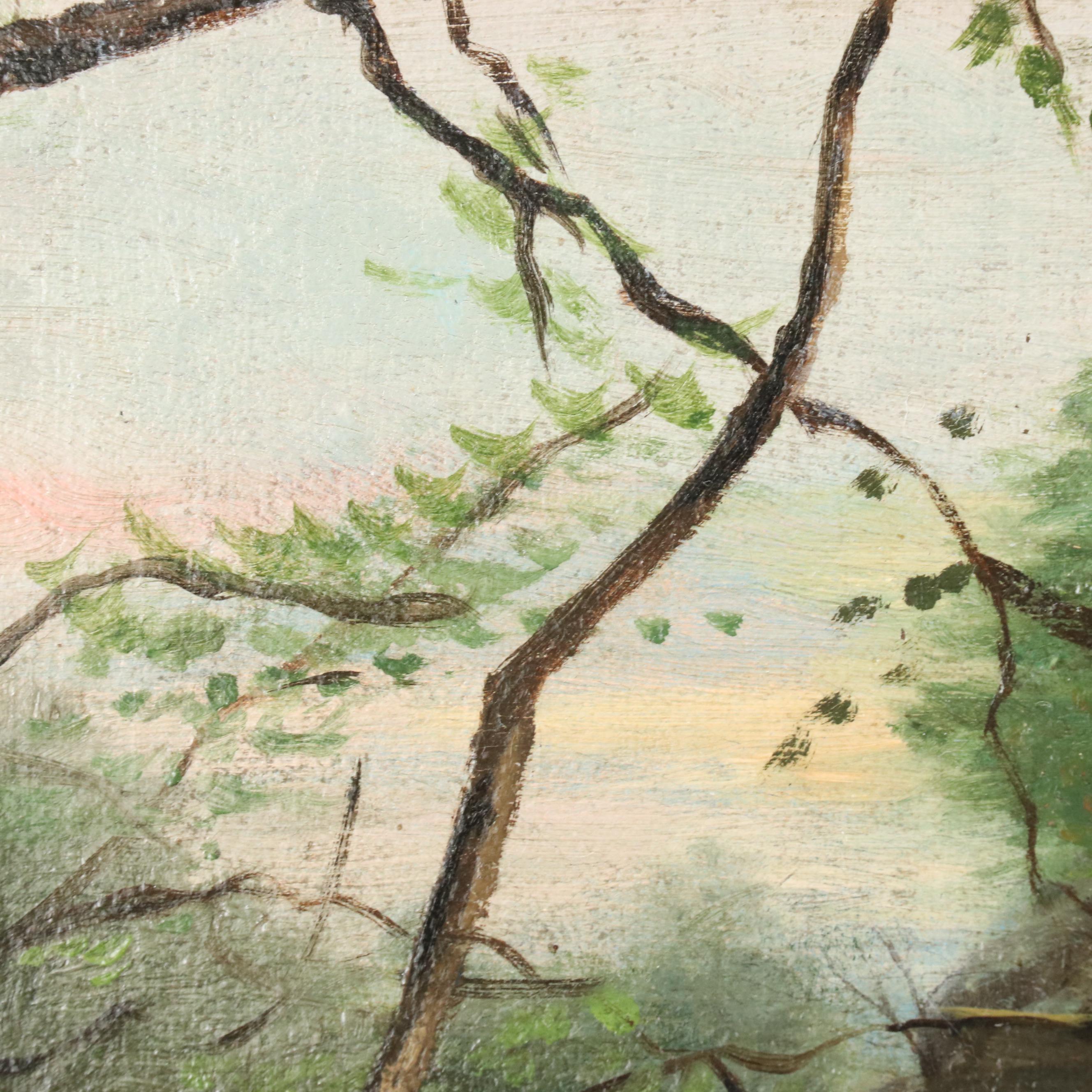 Anna Ford Wooded Landscape Oil Painting of Native American Camp, 1892