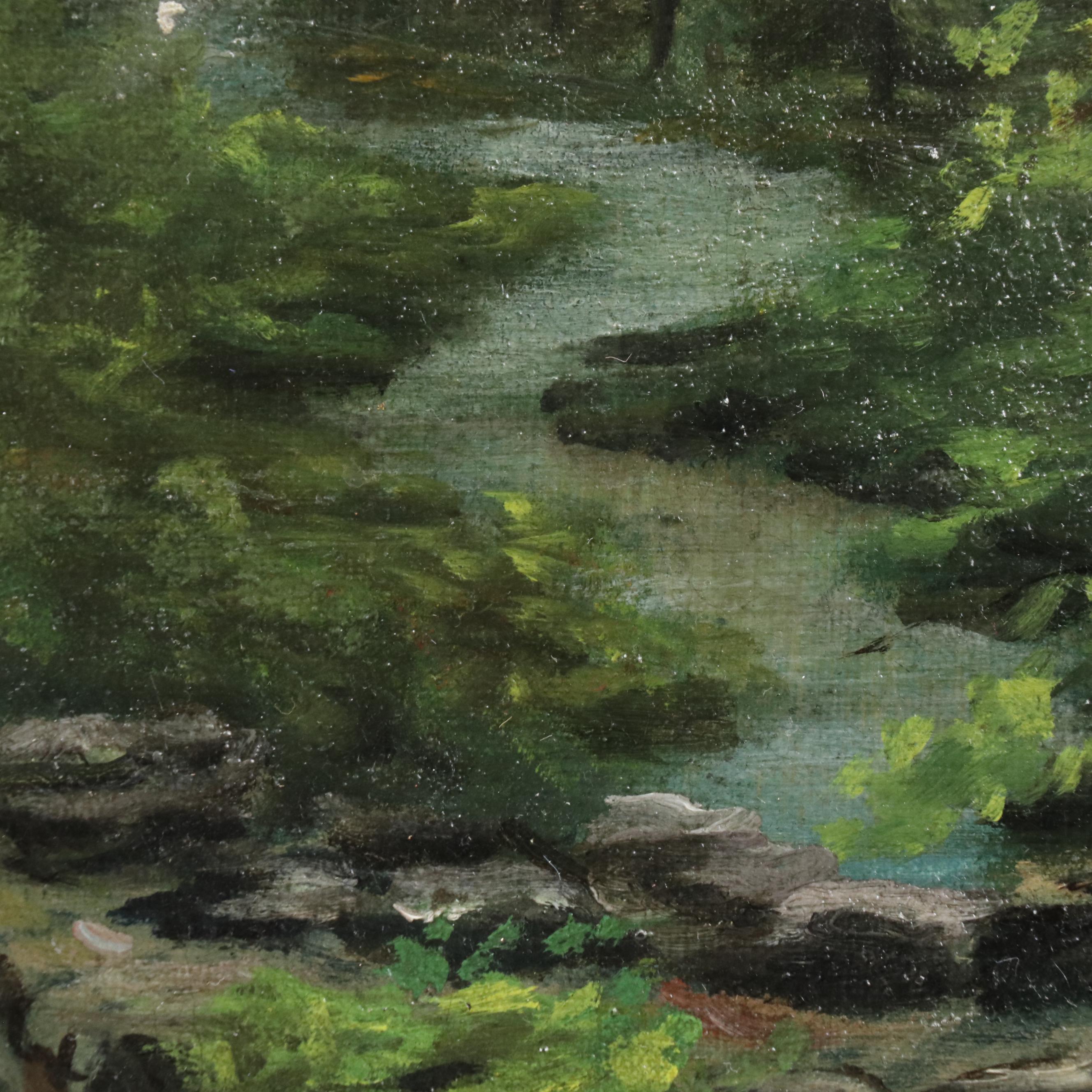 Anna Ford Wooded Landscape Oil Painting of Native American Camp, 1892