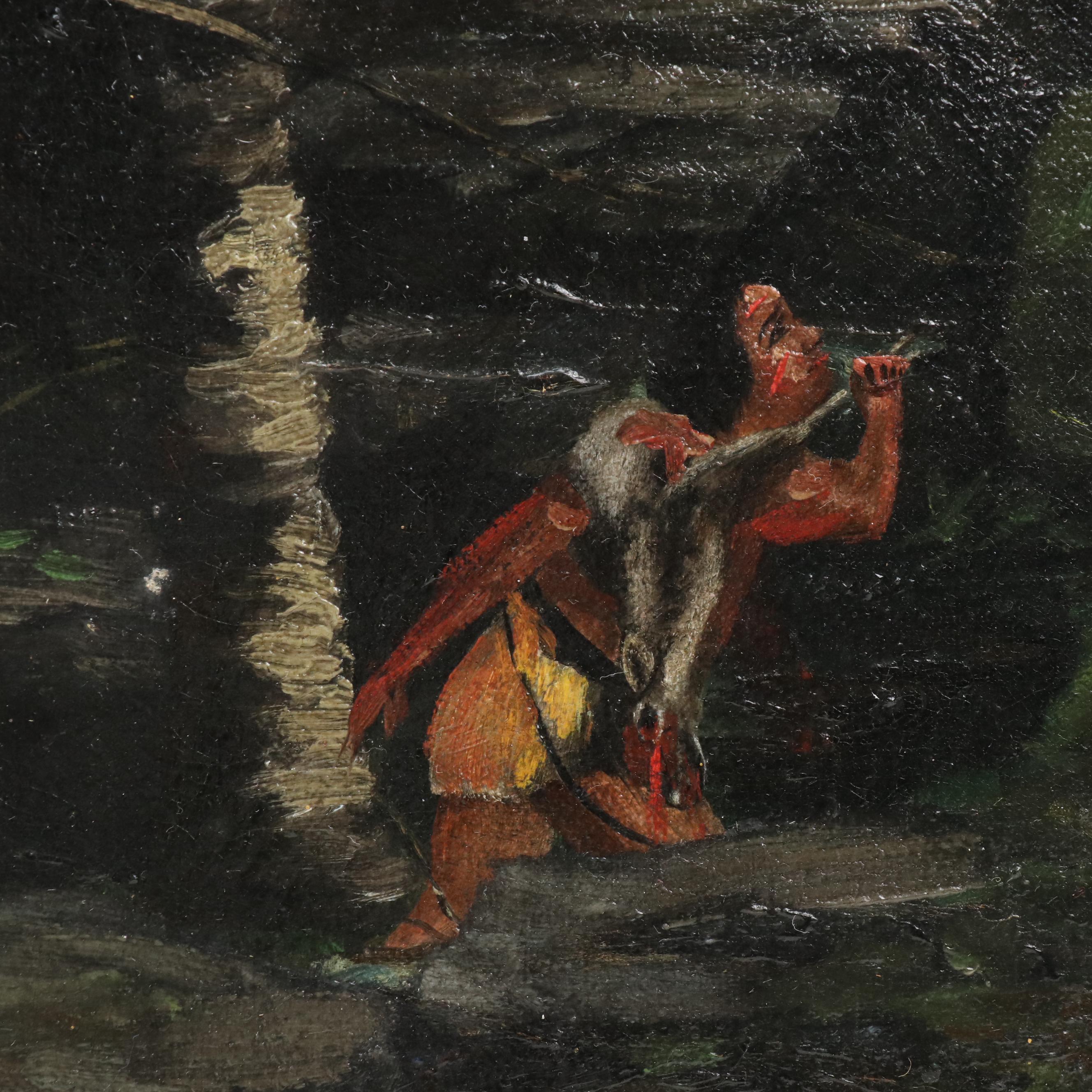 Anna Ford Wooded Landscape Oil Painting of Native American Camp, 1892