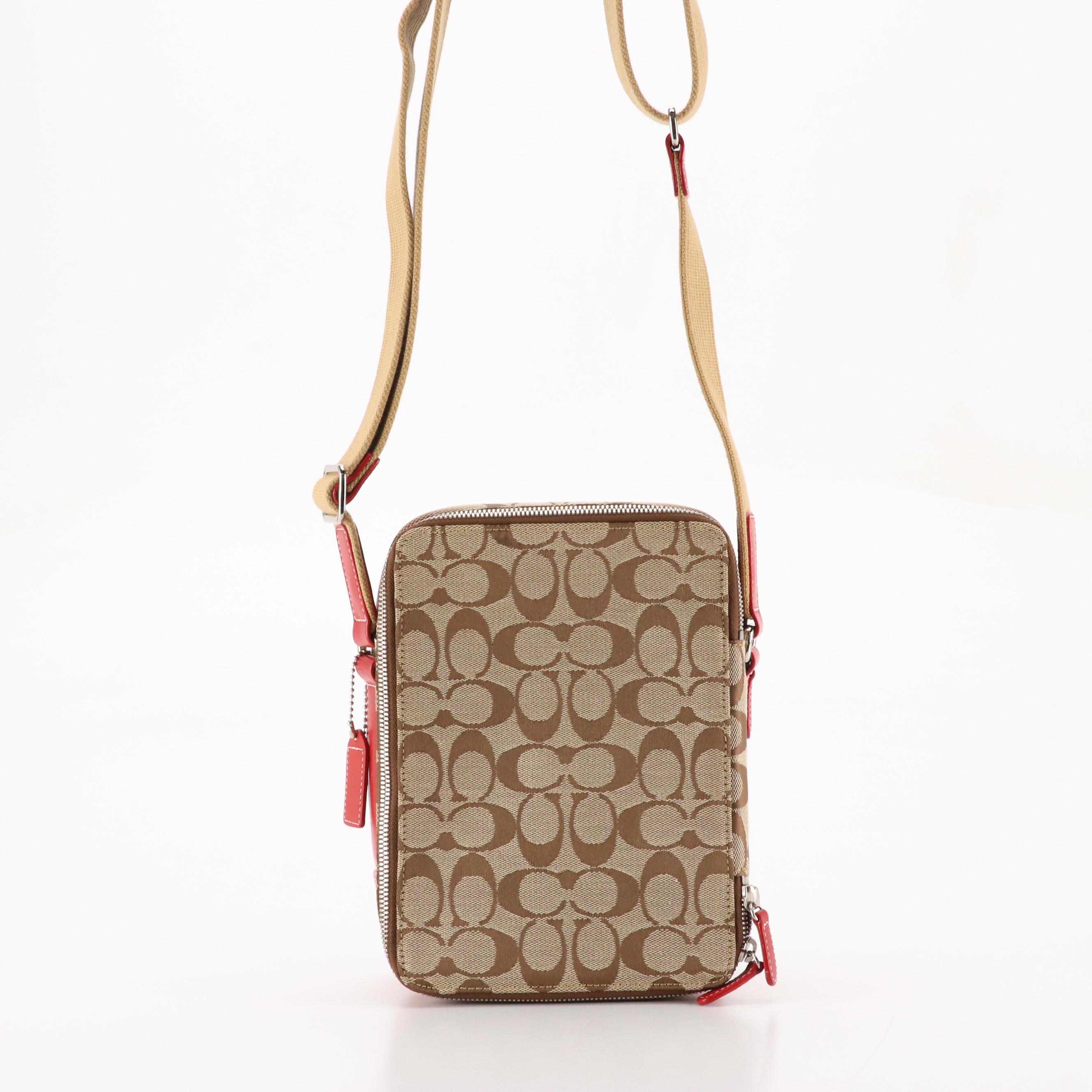 Coach Signature Canvas Sling Bag with Red Leather Trim
