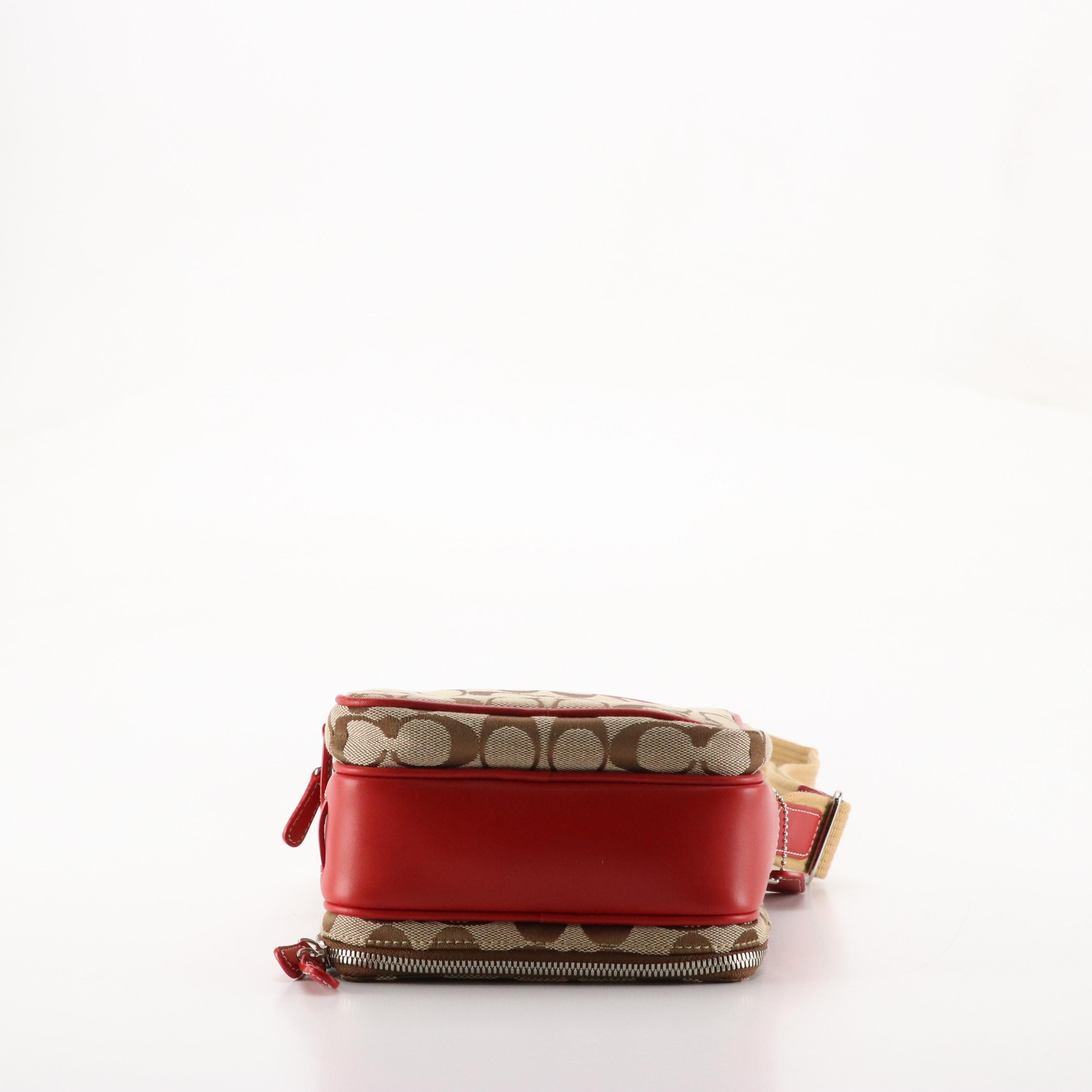 Coach Signature Canvas Sling Bag with Red Leather Trim