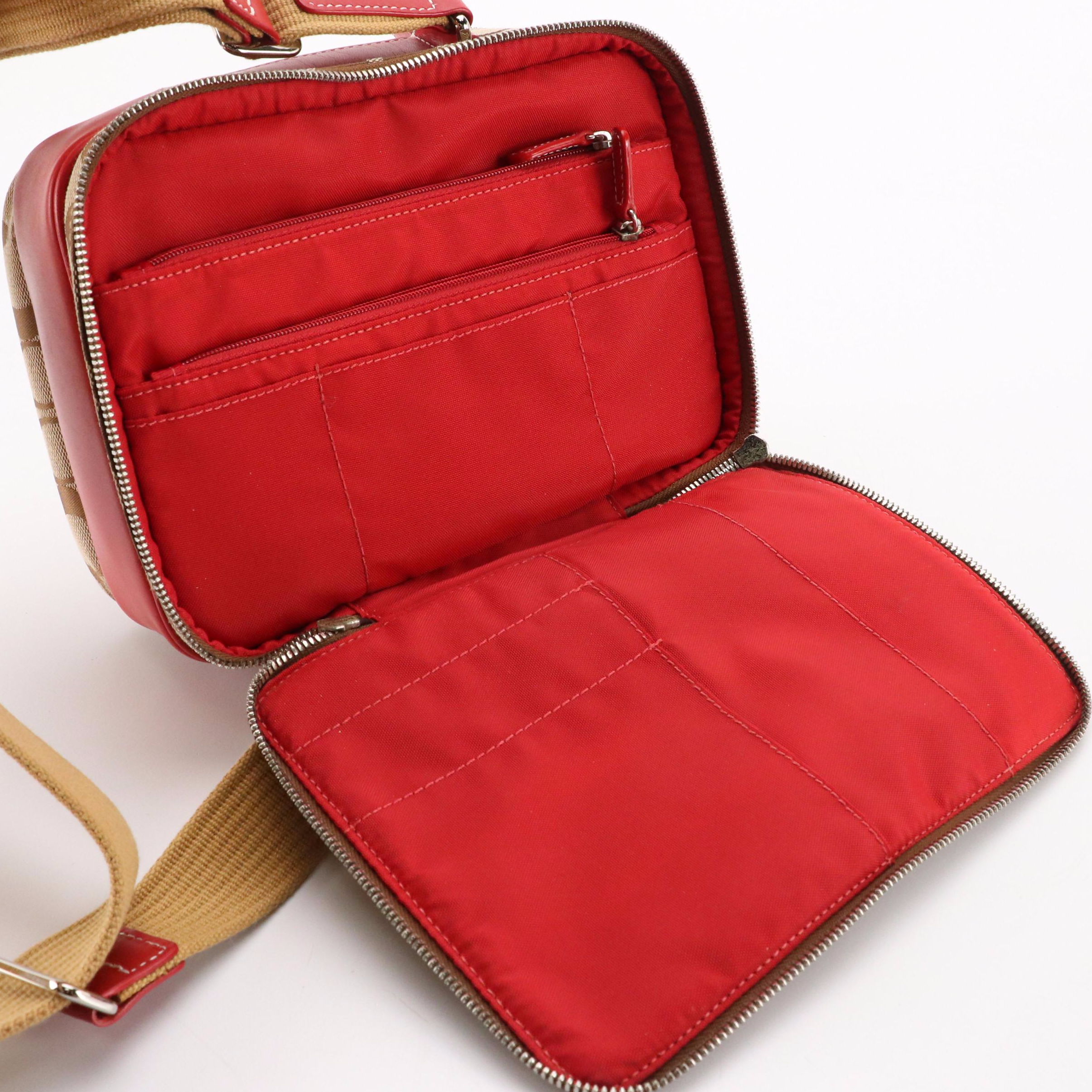 Coach Signature Canvas Sling Bag with Red Leather Trim