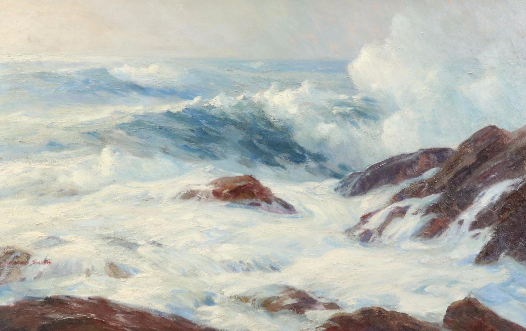 Howard Smith Seascape Oil Painting of Rocky Coastline, Late 19th Century