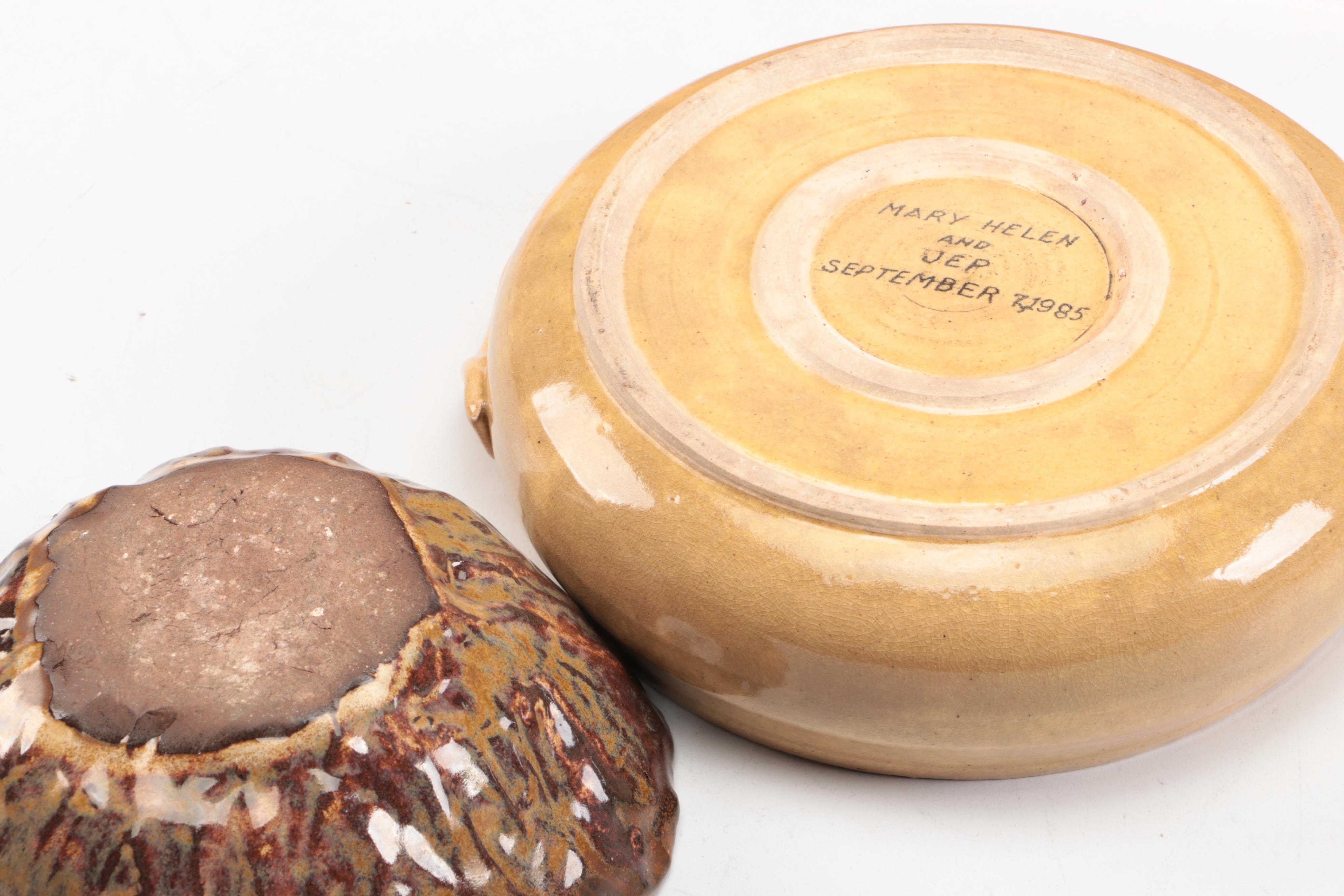 Folk Art Carved Walnut Handled Tray with Ceramic Candle Holders and Autumn Décor