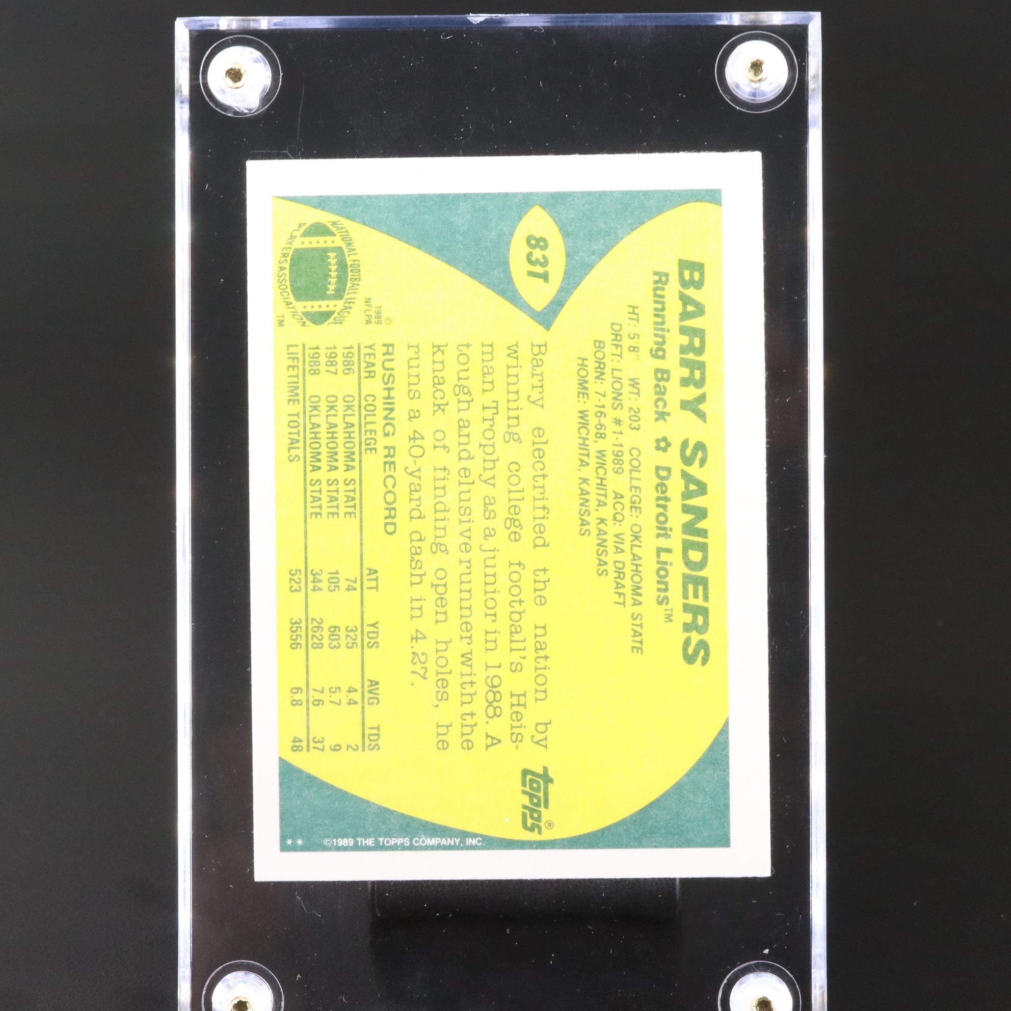 1989 Topps Traded Barry Sanders Detroit Lions Rookie Football Card