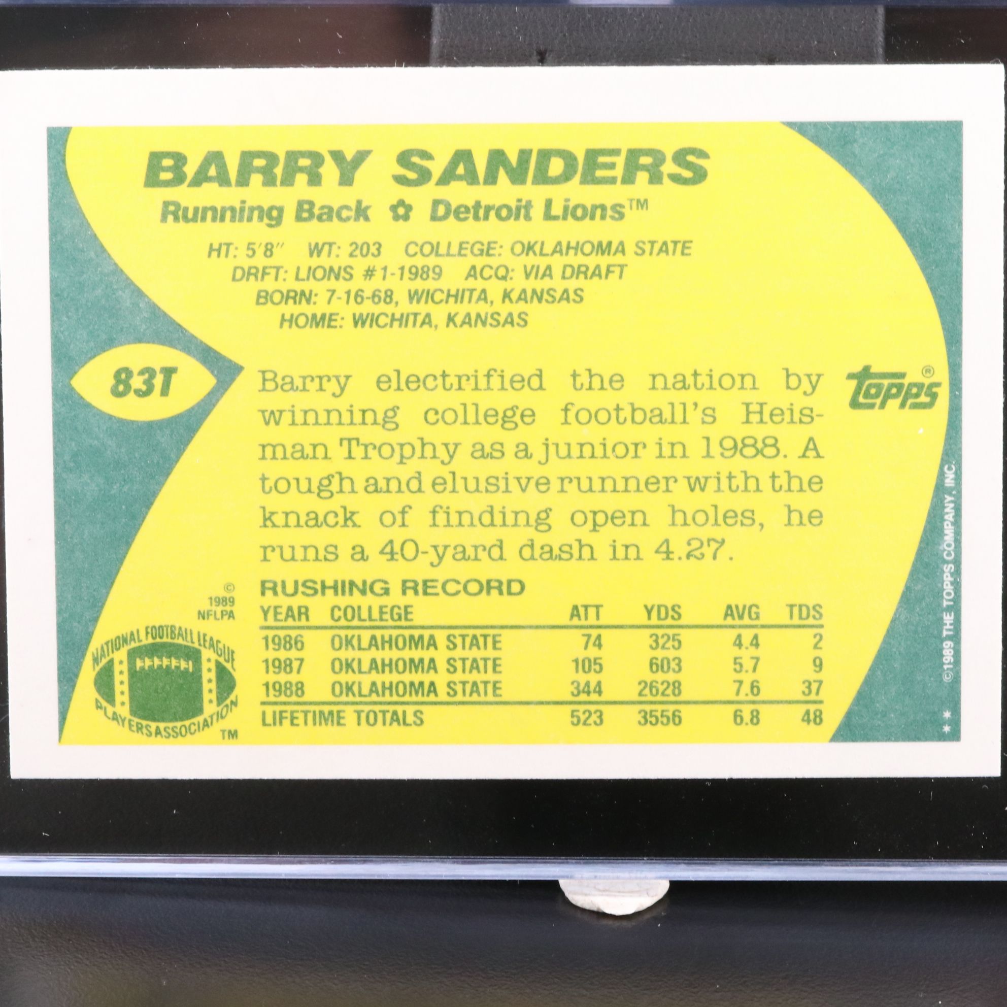 1989 Topps Traded Barry Sanders Detroit Lions Rookie Football Card